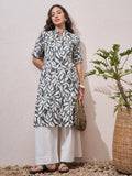 Vara By Vishudh Women Navy Blue Printed Straight Kurta - Navy Blue - Image 1