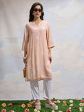 Vara By Vishudh Women Peach Printed Straight Kurta - Peach - Image 1
