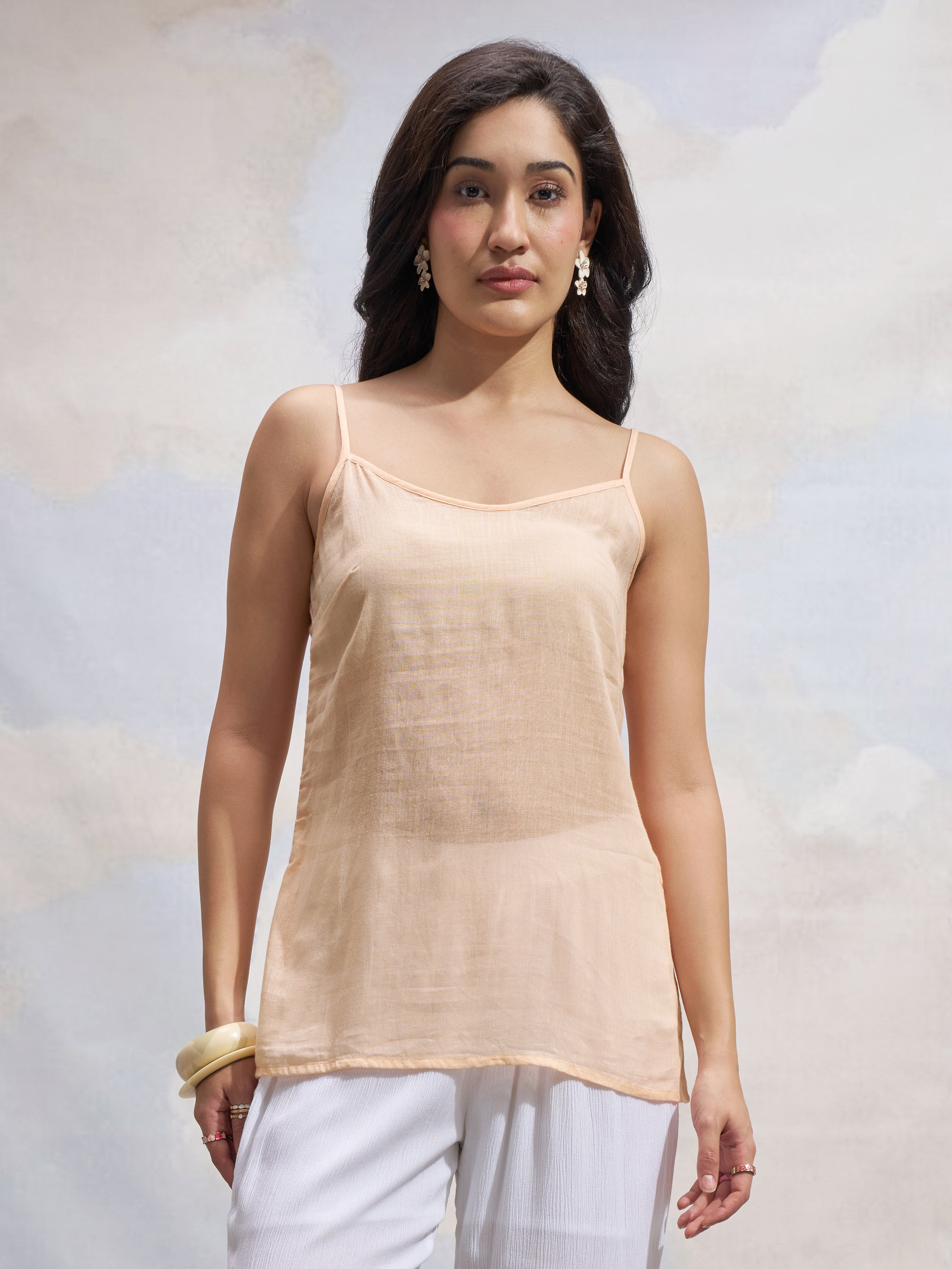 Vara By Vishudh Women Peach Printed Straight Kurta - Peach - Image 6