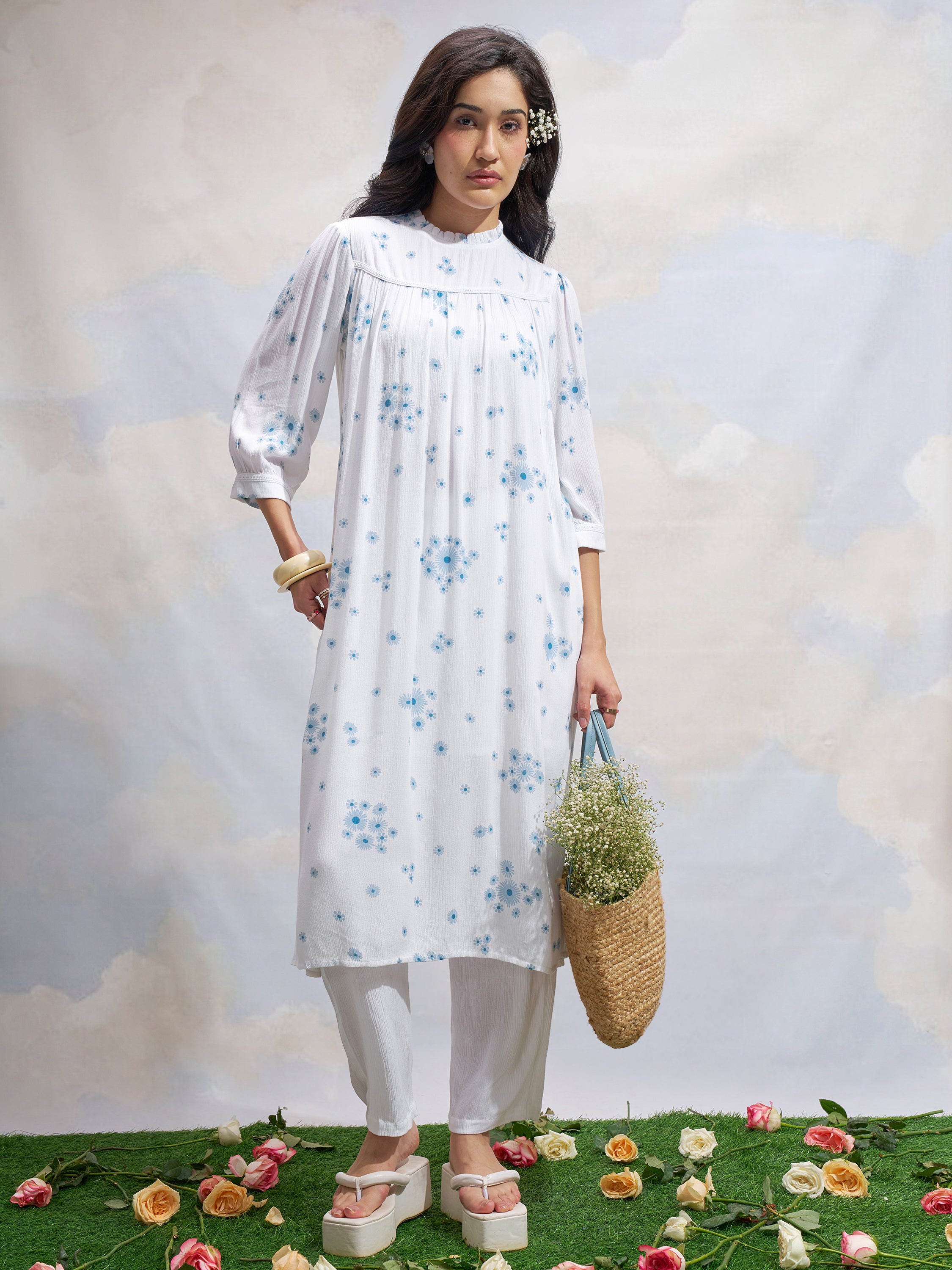 Vara By Vishudh Women White Printed Straight Kurta - White - Image 1