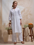 Vara By Vishudh Women White Embroidered Straight Kurta - White - Image 1