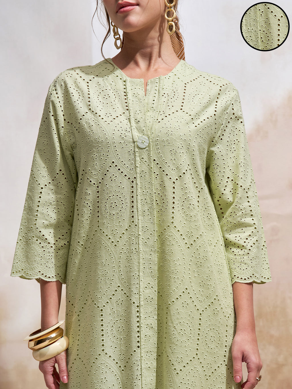 Vara By Vishudh Women Green Embroidered Straight Kurta - Green - Image 5