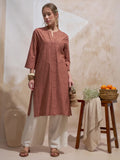 Vara By Vishudh Women Brown Embroidered Straight Kurta - Brown - Image 1