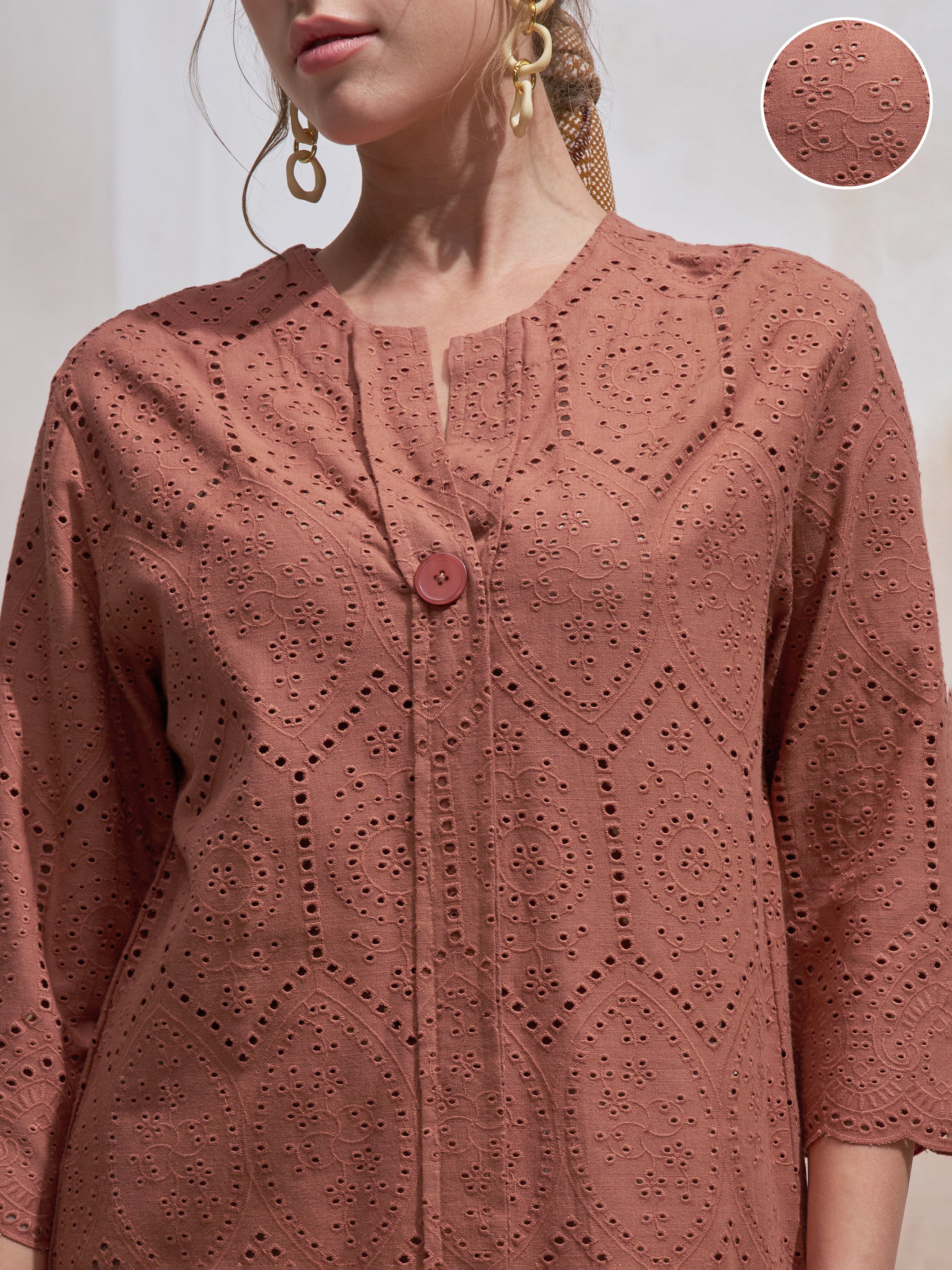 Vara By Vishudh Women Brown Embroidered Straight Kurta - Brown - Image 5
