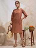 Vara By Vishudh Women Brown Embroidered Straight Kurta - Brown - Image 1