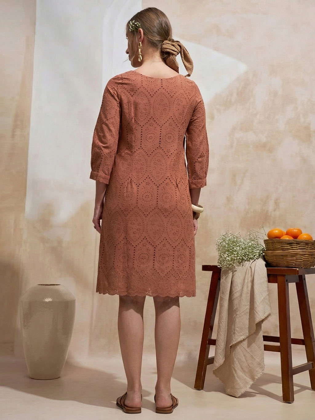 Vara By Vishudh Women Brown Embroidered Straight Kurta - Brown - Image 3
