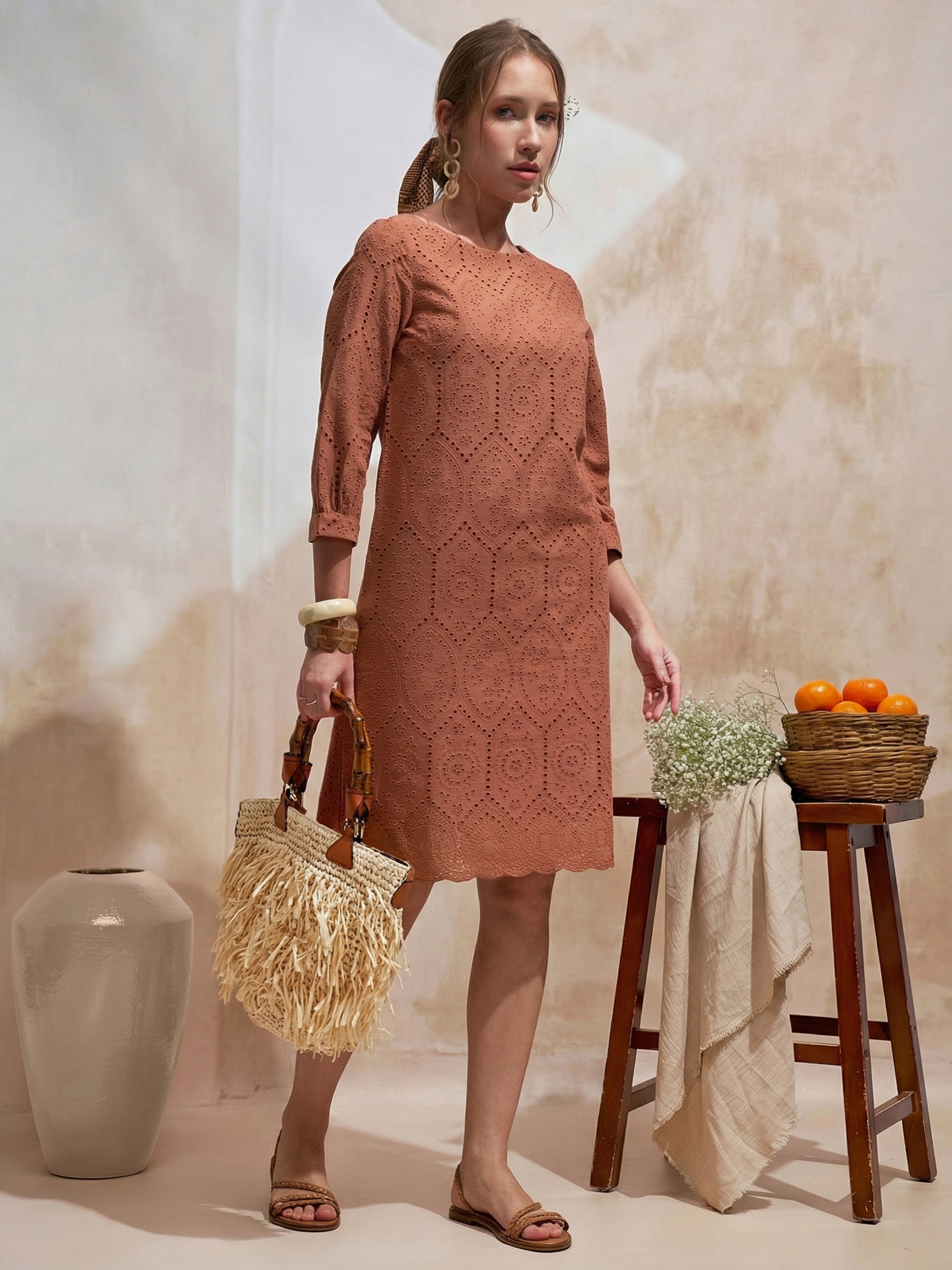 Vara By Vishudh Women Brown Embroidered Straight Kurta - Brown - Image 4