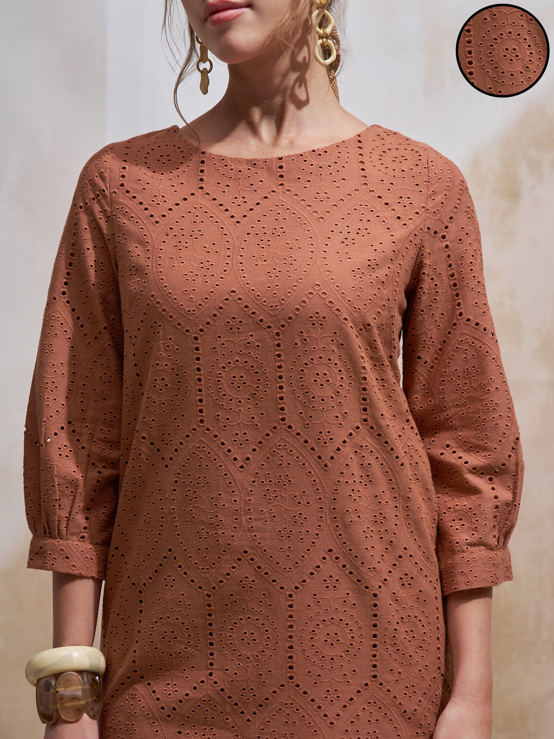 Vara By Vishudh Women Brown Embroidered Straight Kurta - Brown - Image 5