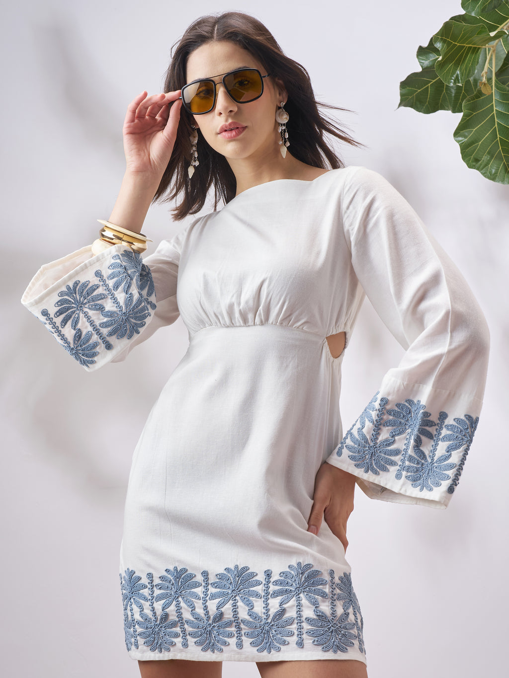 Vara By Vishudh Women Off White Embroidered A-Line Dress - Off White - Image 1