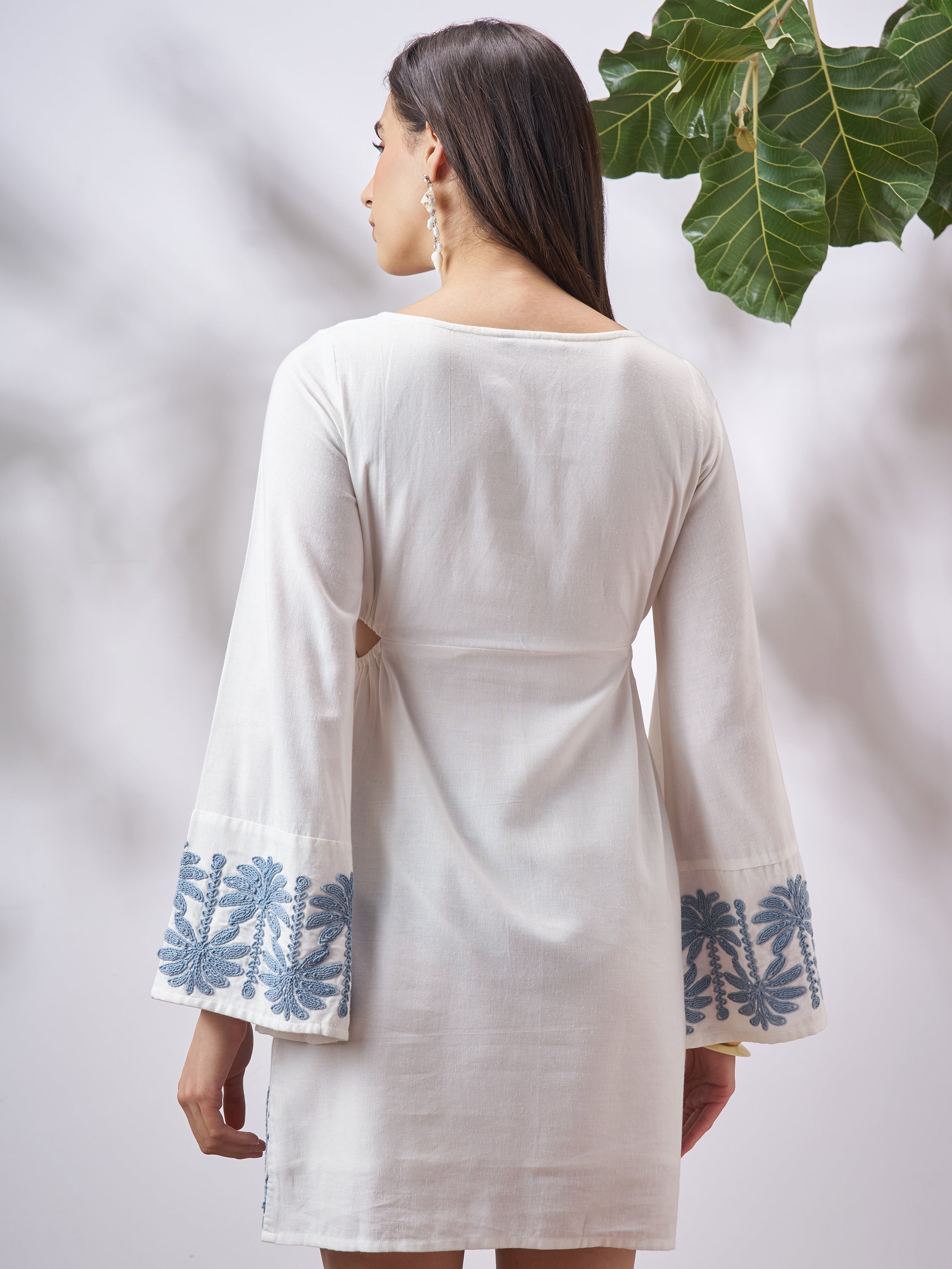 Vara By Vishudh Women Off White Embroidered A-Line Dress - Off White - Image 3