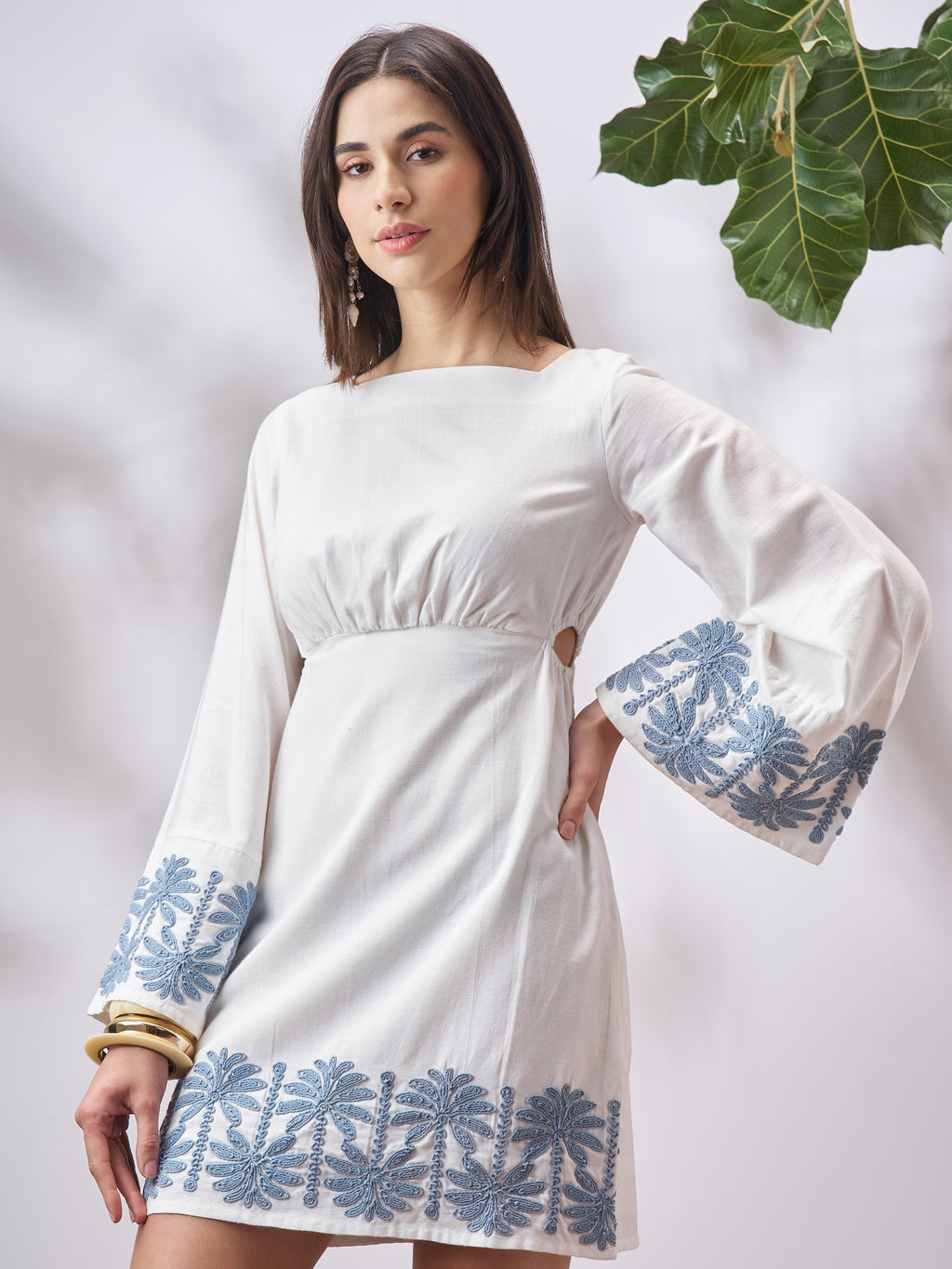 Vara By Vishudh Women Off White Embroidered A-Line Dress - Off White - Image 4