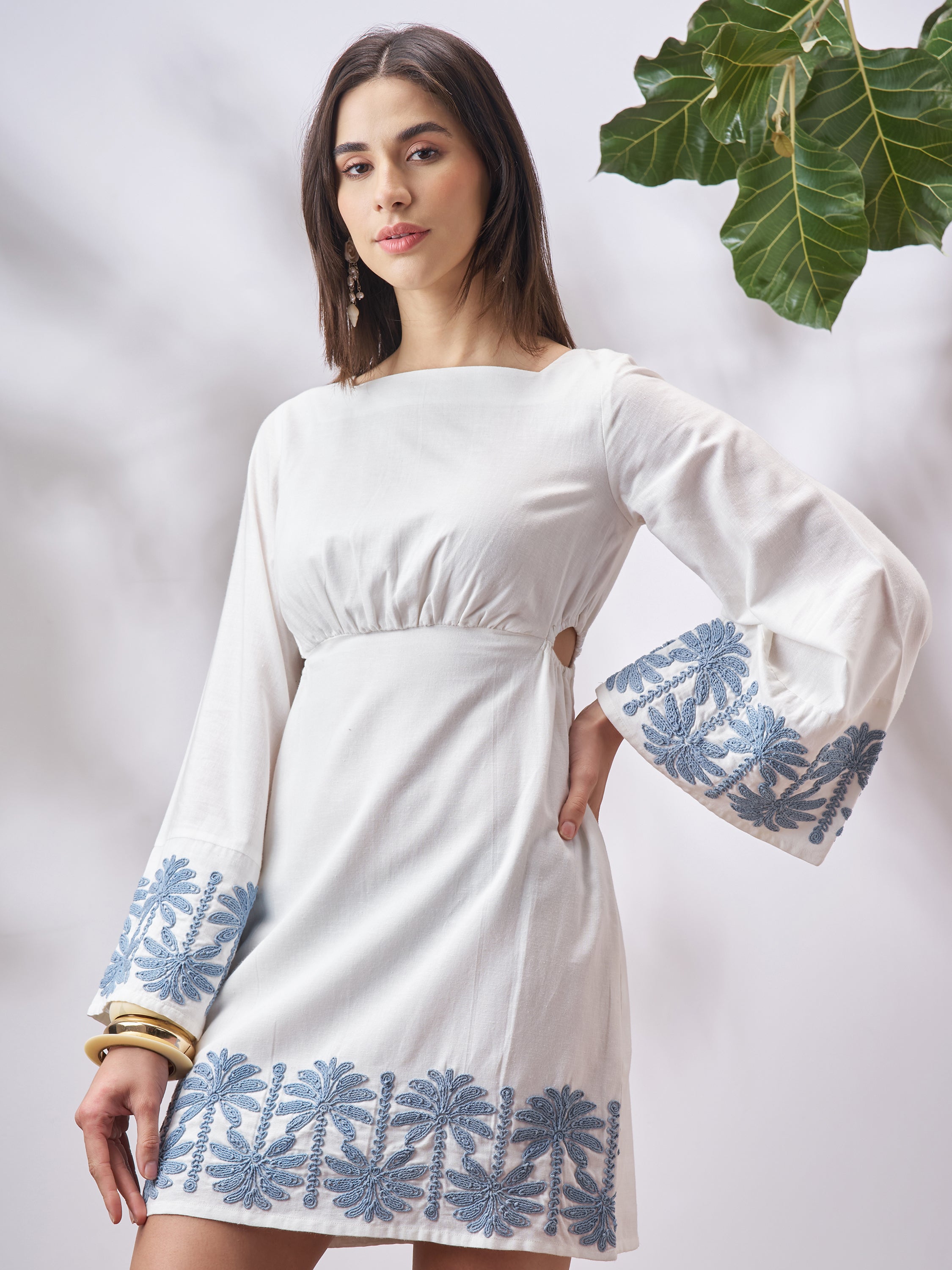 Vara By Vishudh Women Off White Embroidered A-Line Dress - Off White - Image 4