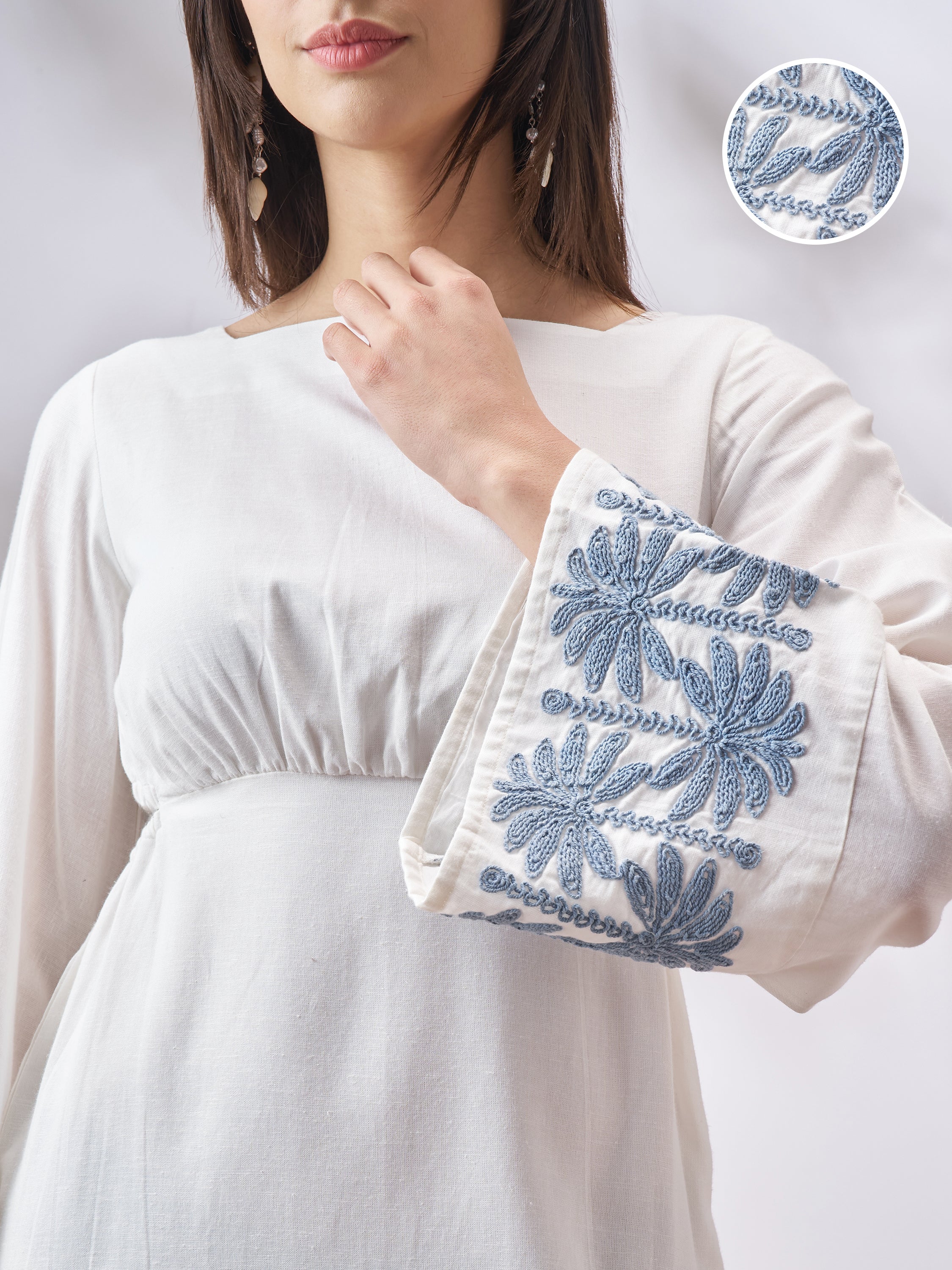 Vara By Vishudh Women Off White Embroidered A-Line Dress - Off White - Image 5
