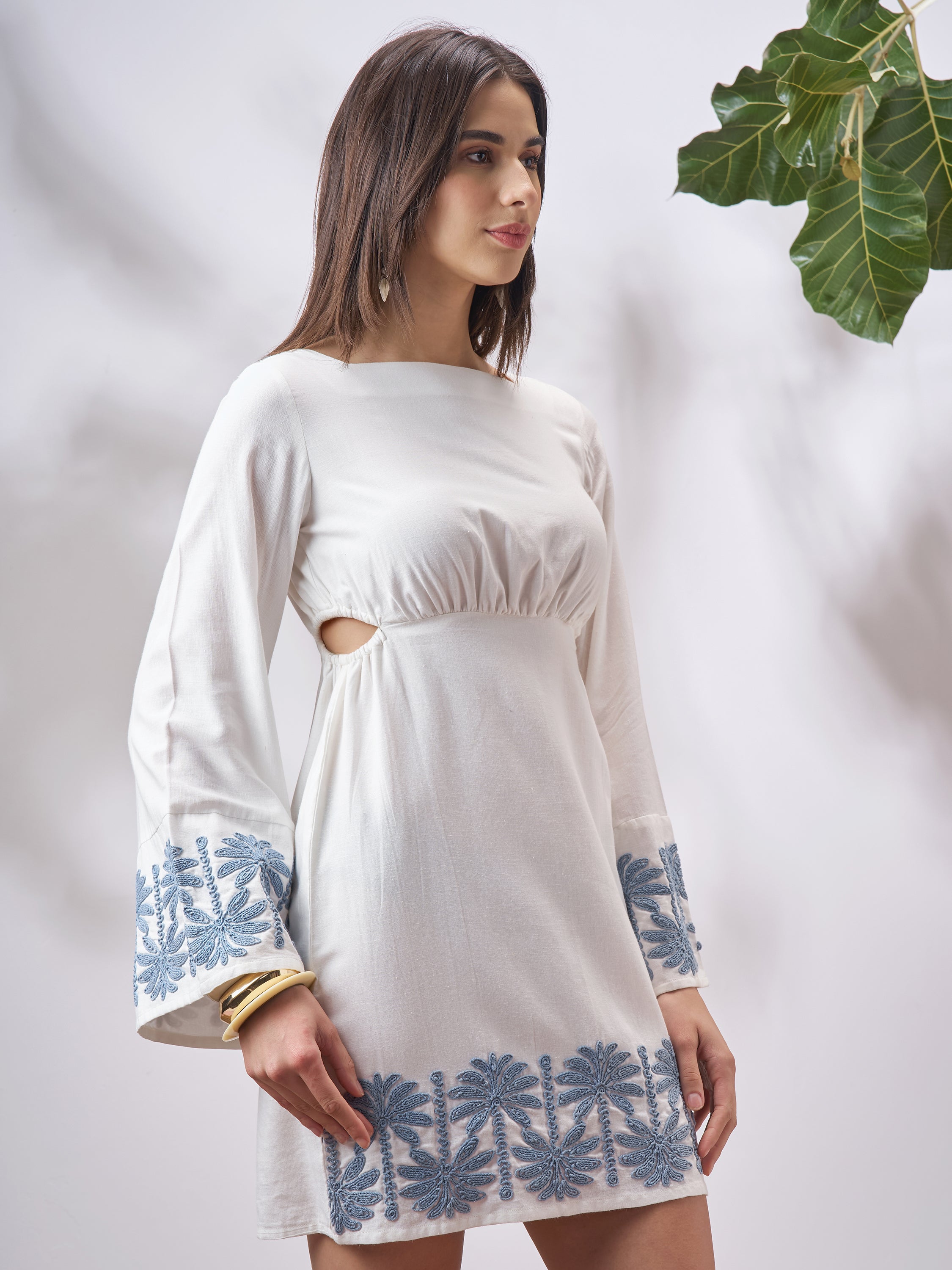 Vara By Vishudh Women Off White Embroidered A-Line Dress - Off White - Image 6