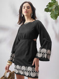 Vara By Vishudh Women Black Embroidered A-Line Dress - Black - Image 1