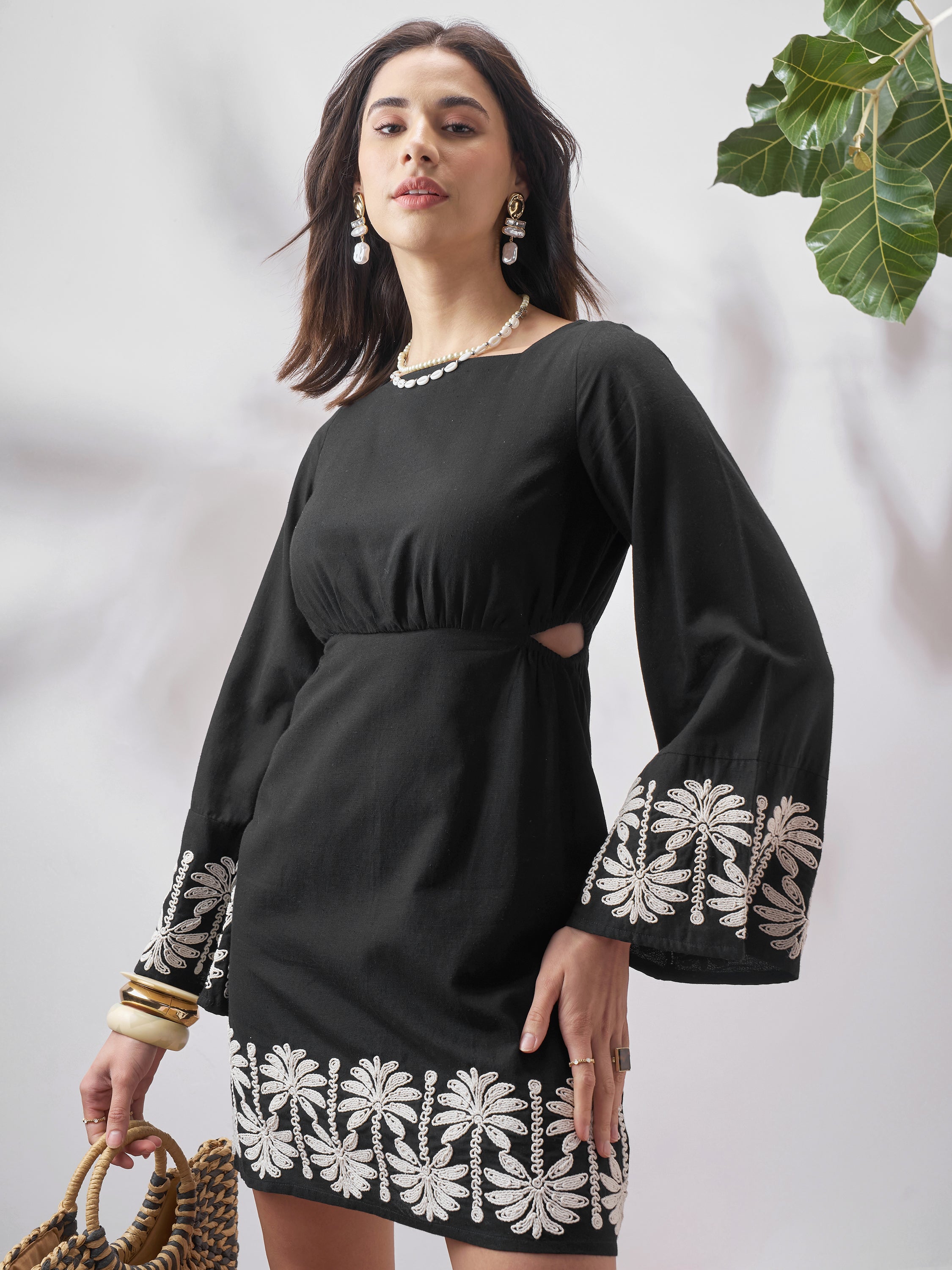 Vara By Vishudh Women Black Embroidered A-Line Dress - Black - Image 1