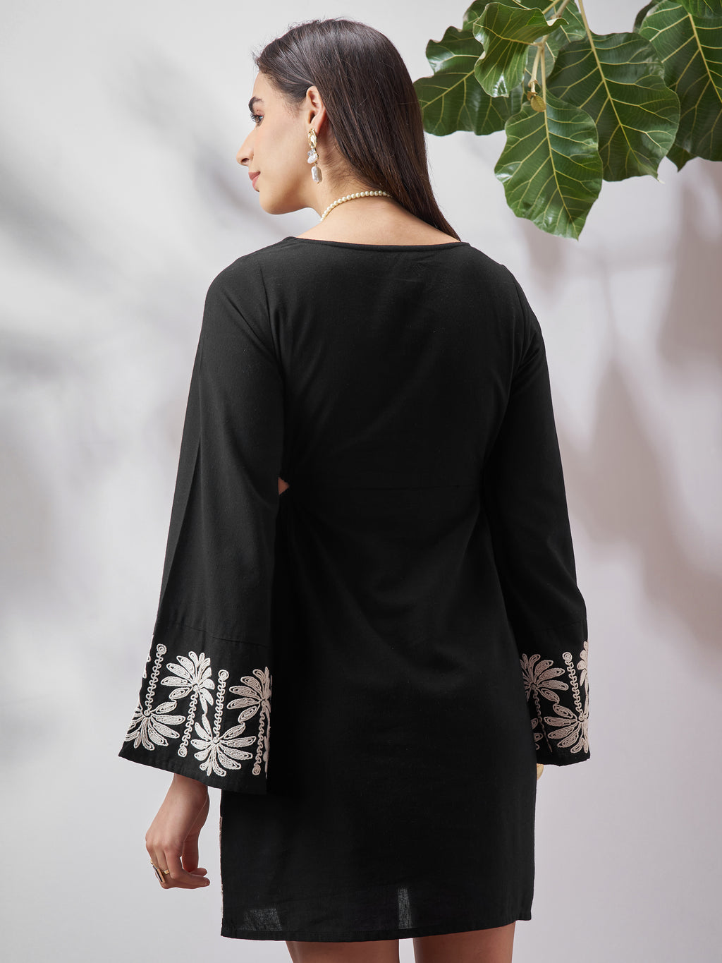 Vara By Vishudh Women Black Embroidered A-Line Dress - Black - Image 3