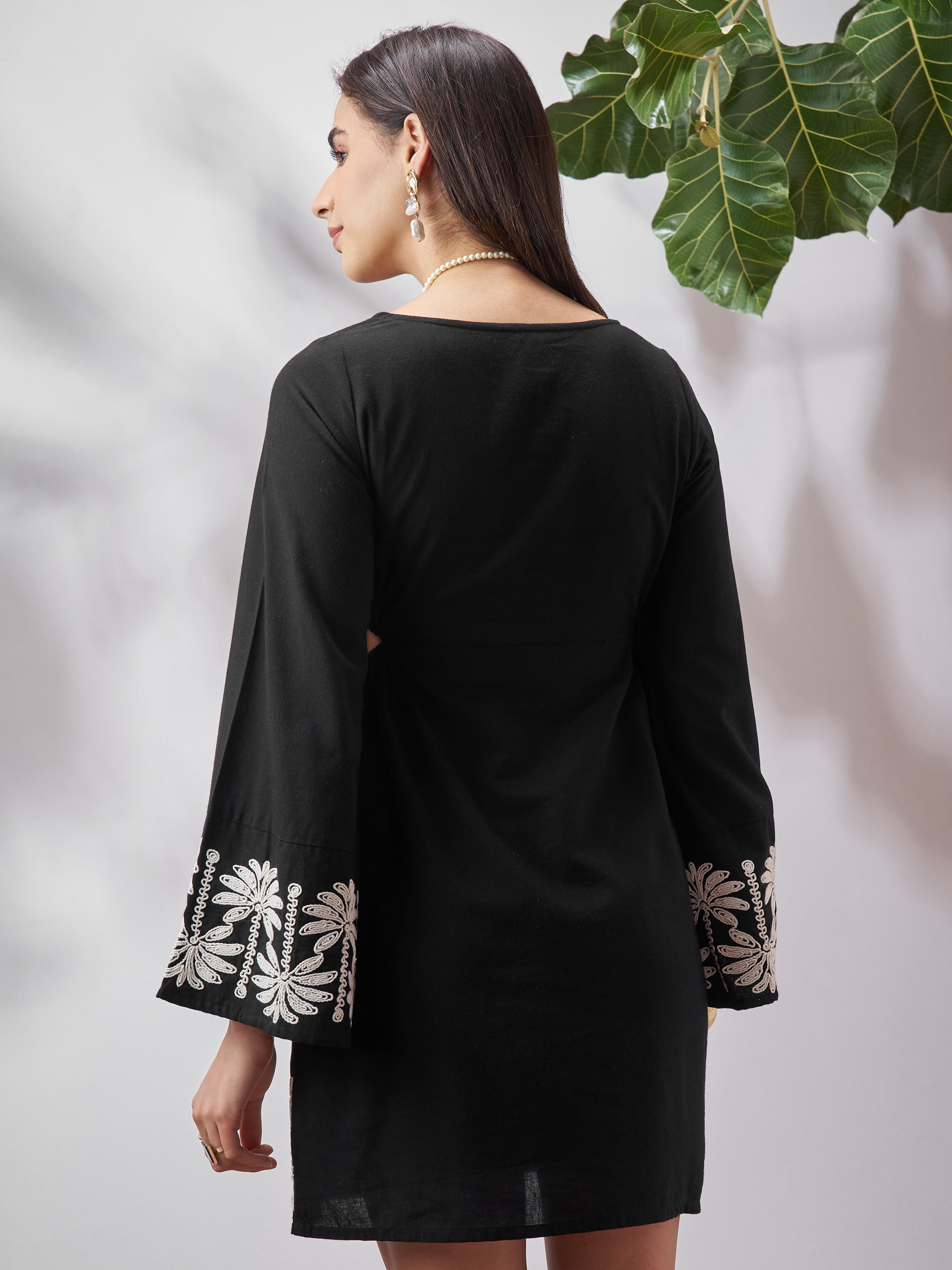 Vara By Vishudh Women Black Embroidered A-Line Dress - Black - Image 3