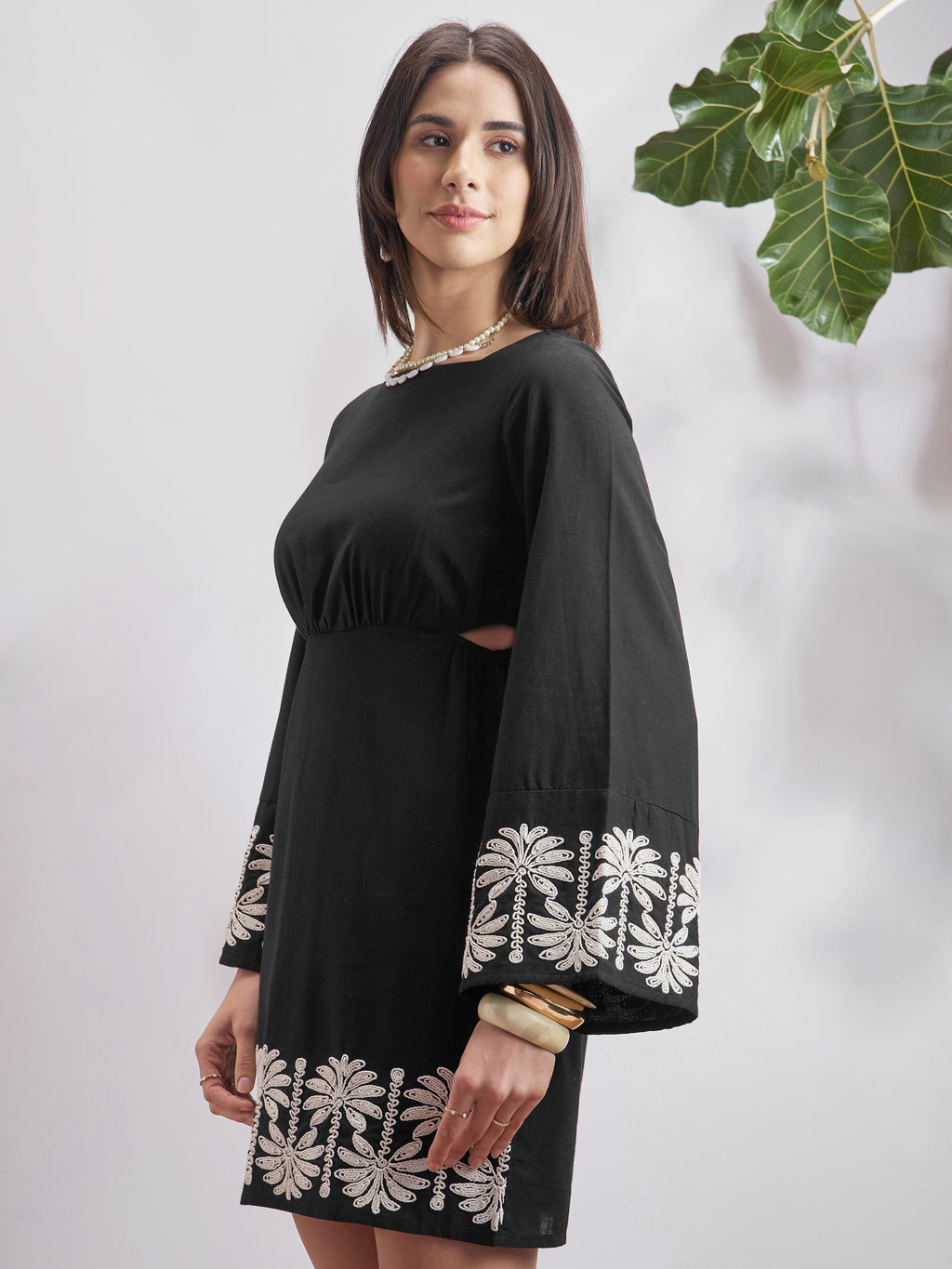 Vara By Vishudh Women Black Embroidered A-Line Dress - Black - Image 4