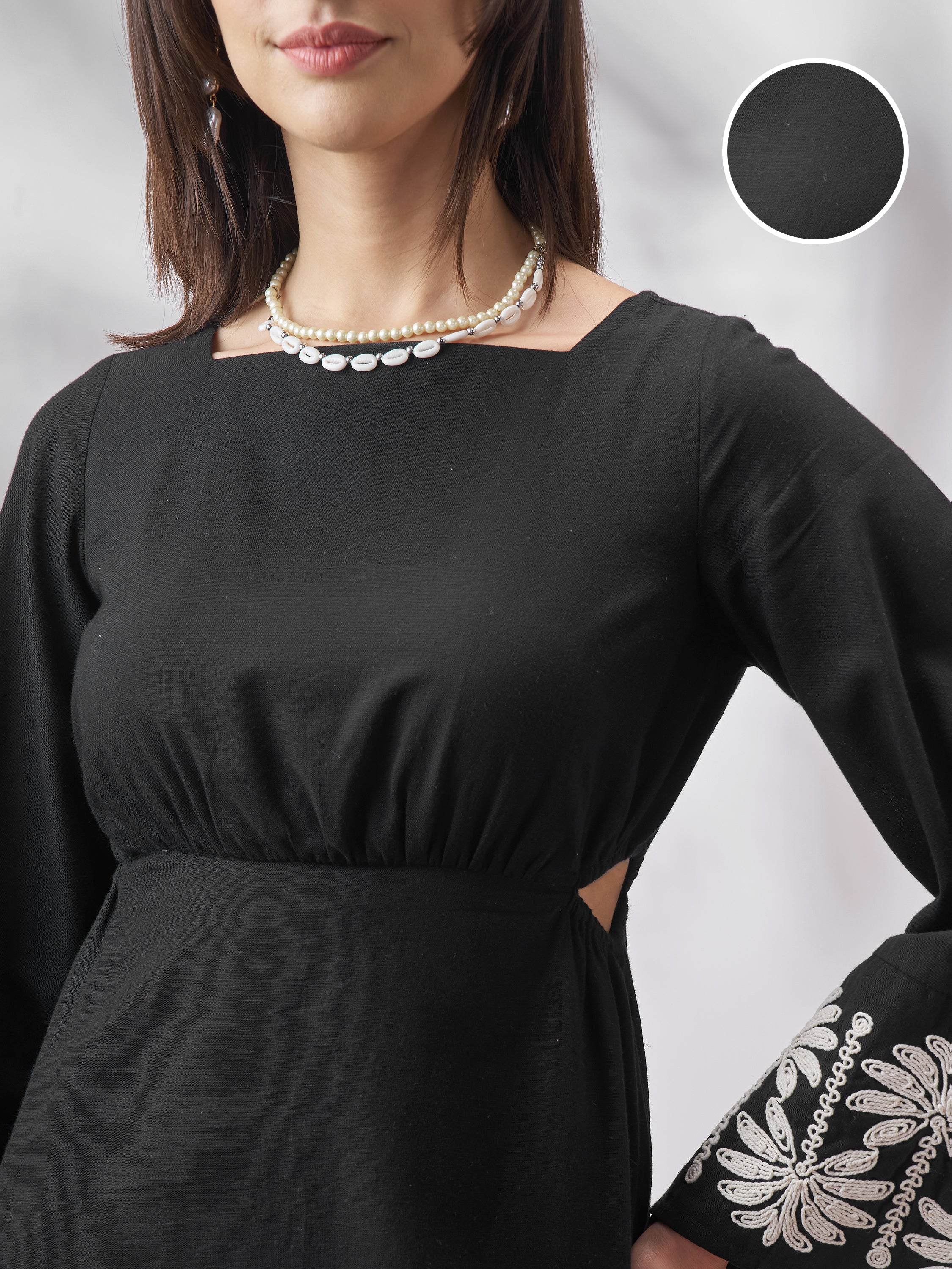 Vara By Vishudh Women Black Embroidered A-Line Dress - Black - Image 5
