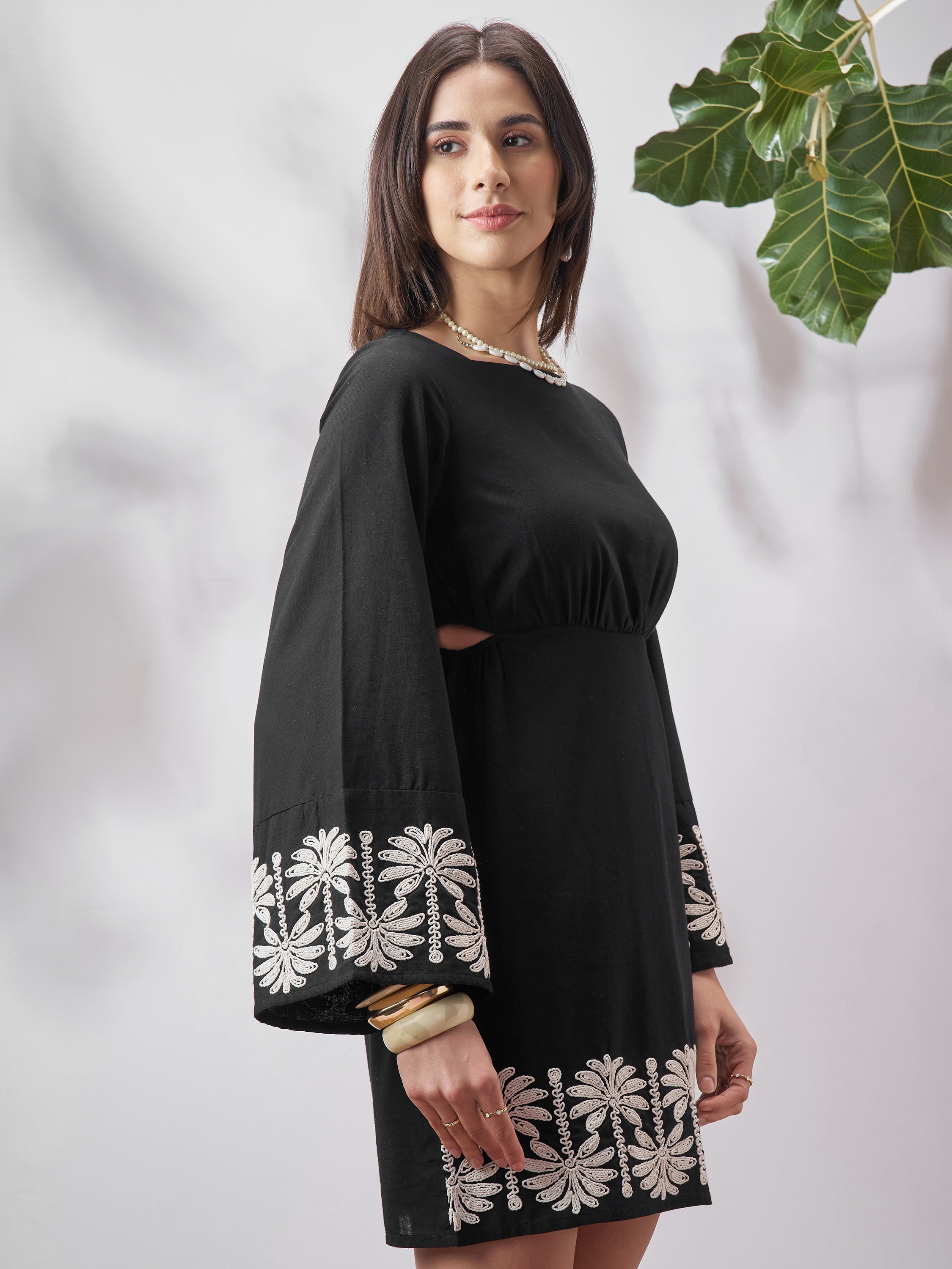 Vara By Vishudh Women Black Embroidered A-Line Dress - Black - Image 6