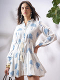 Vara By Vishudh Women Off White Printed Fit and Flare Dress - Off White - Image 1