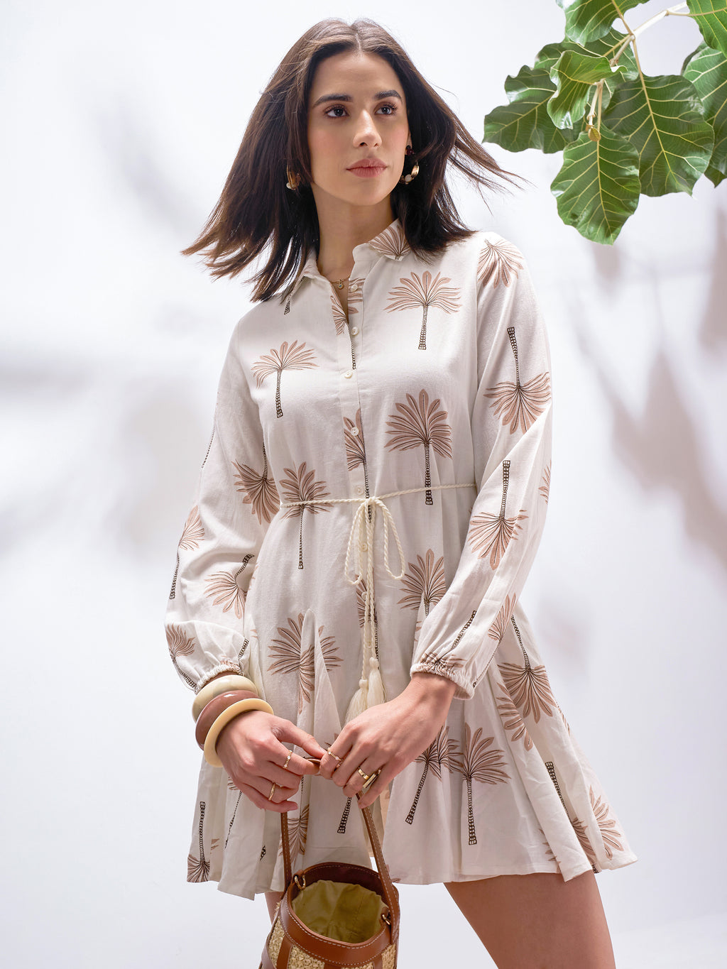 Vara By Vishudh Women Tan Printed Fit and Flare Dress - Tan - Image 1