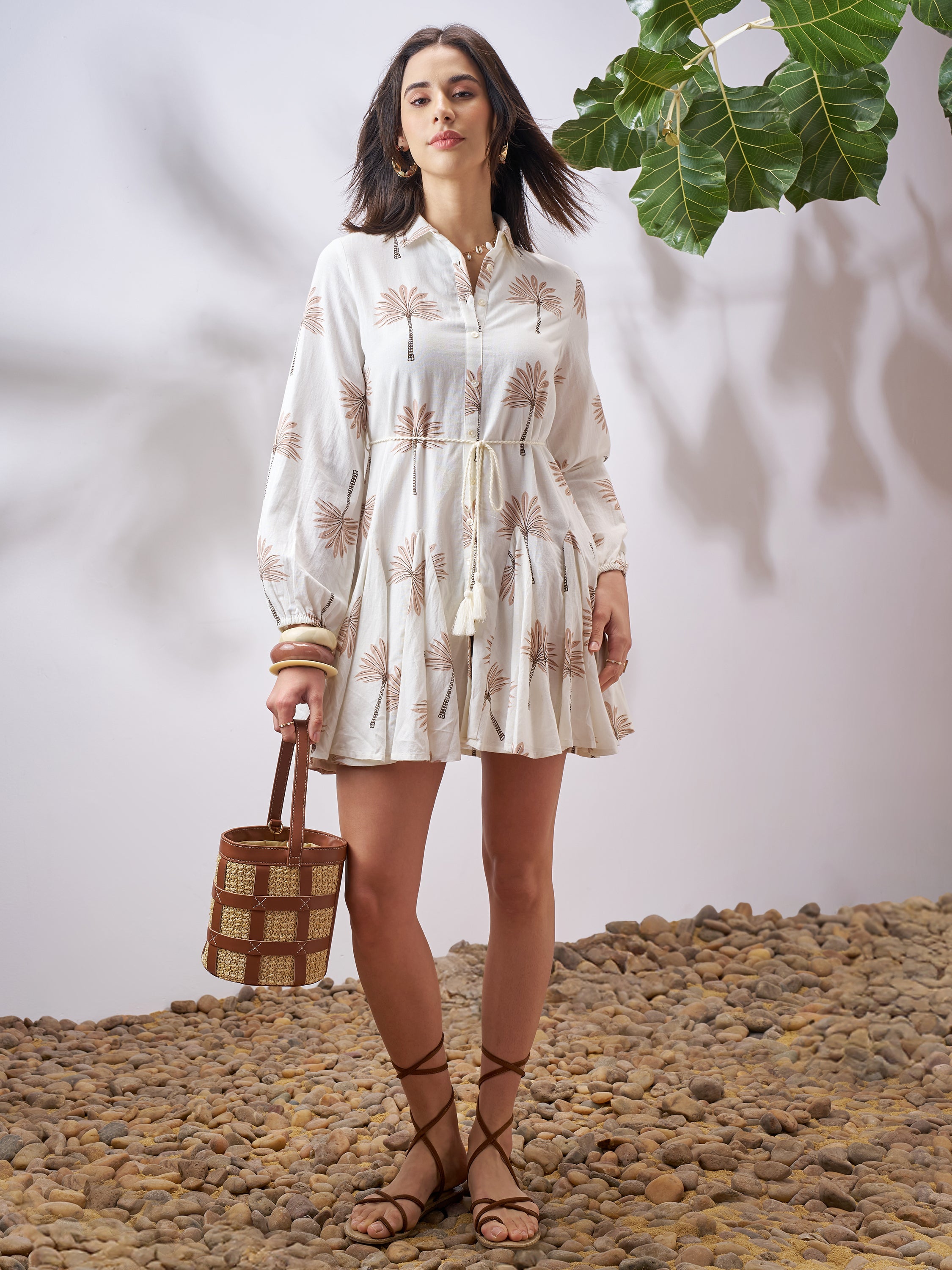 Vara By Vishudh Women Tan Printed Fit and Flare Dress - Tan - Image 2