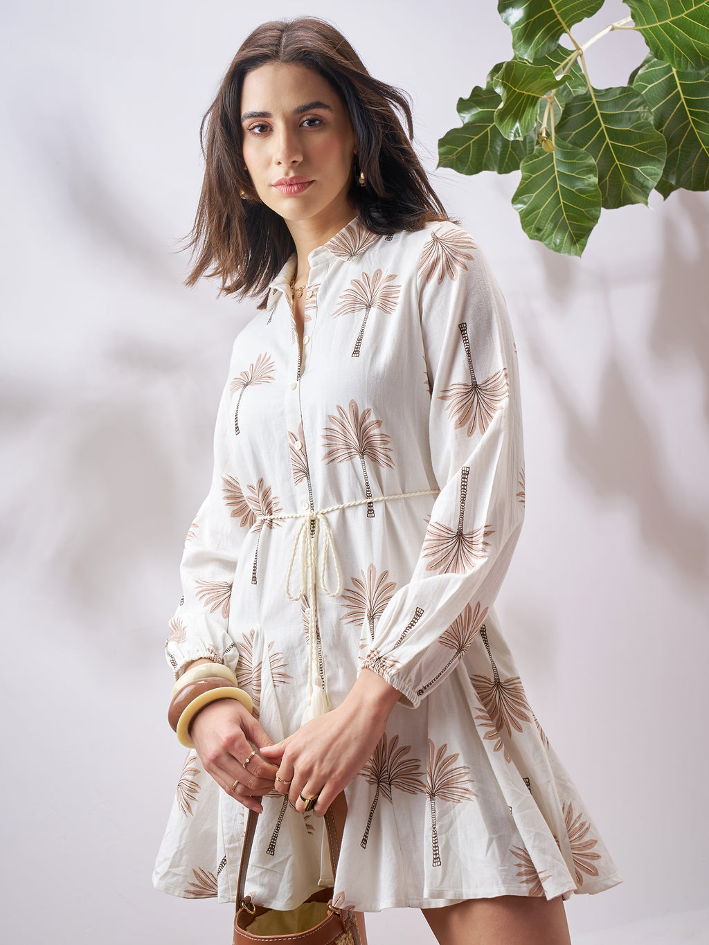 Vara By Vishudh Women Tan Printed Fit and Flare Dress - Tan - Image 4