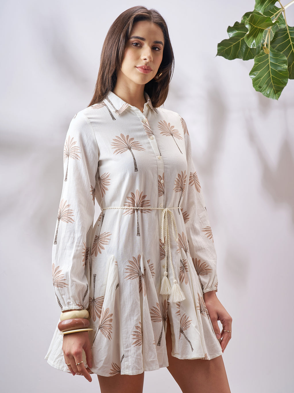 Vara By Vishudh Women Tan Printed Fit and Flare Dress - Tan - Image 6