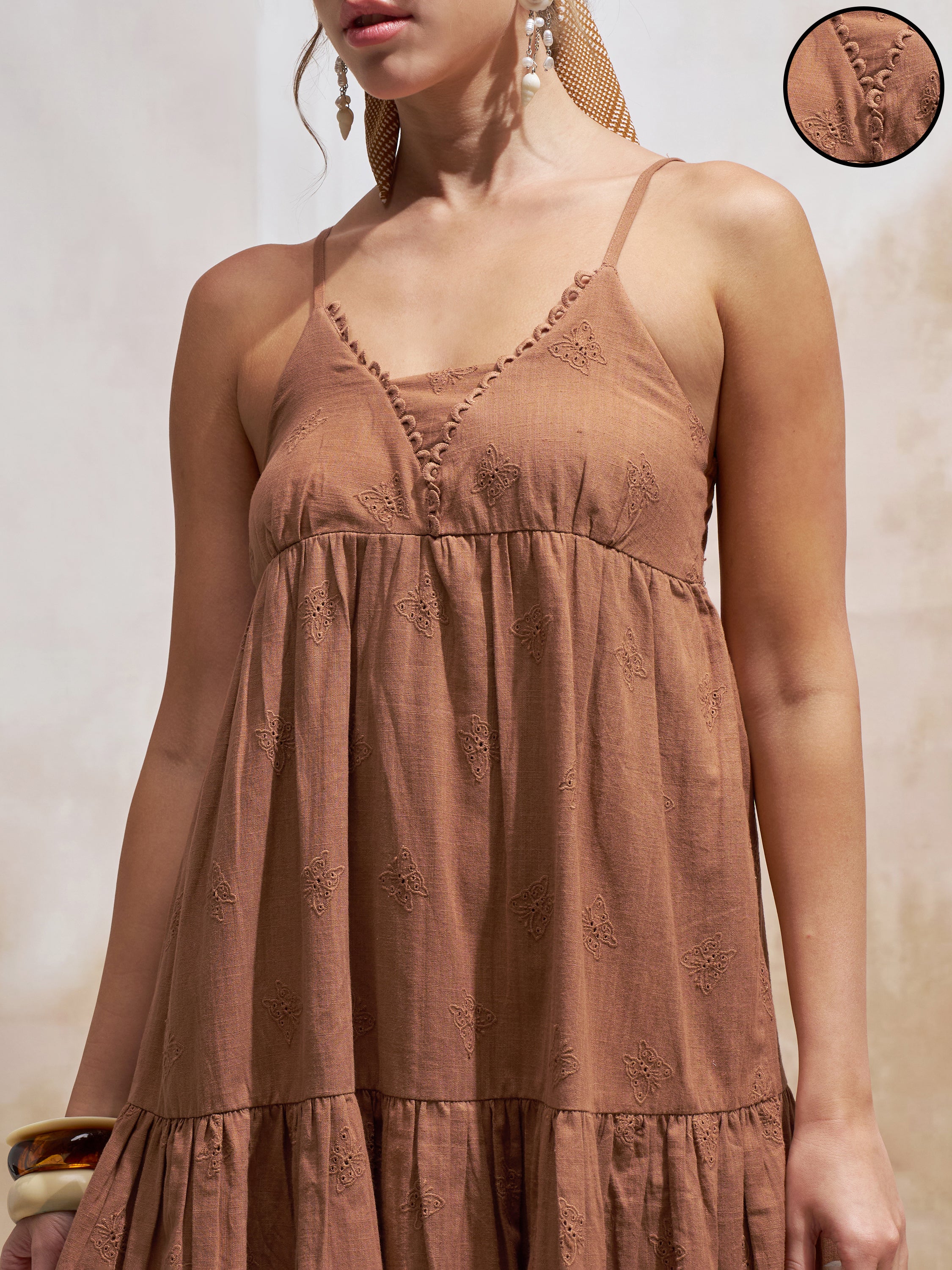 Vara By Vishudh Women Brown Embroidered Fit and Flare Dress - Brown - Image 5