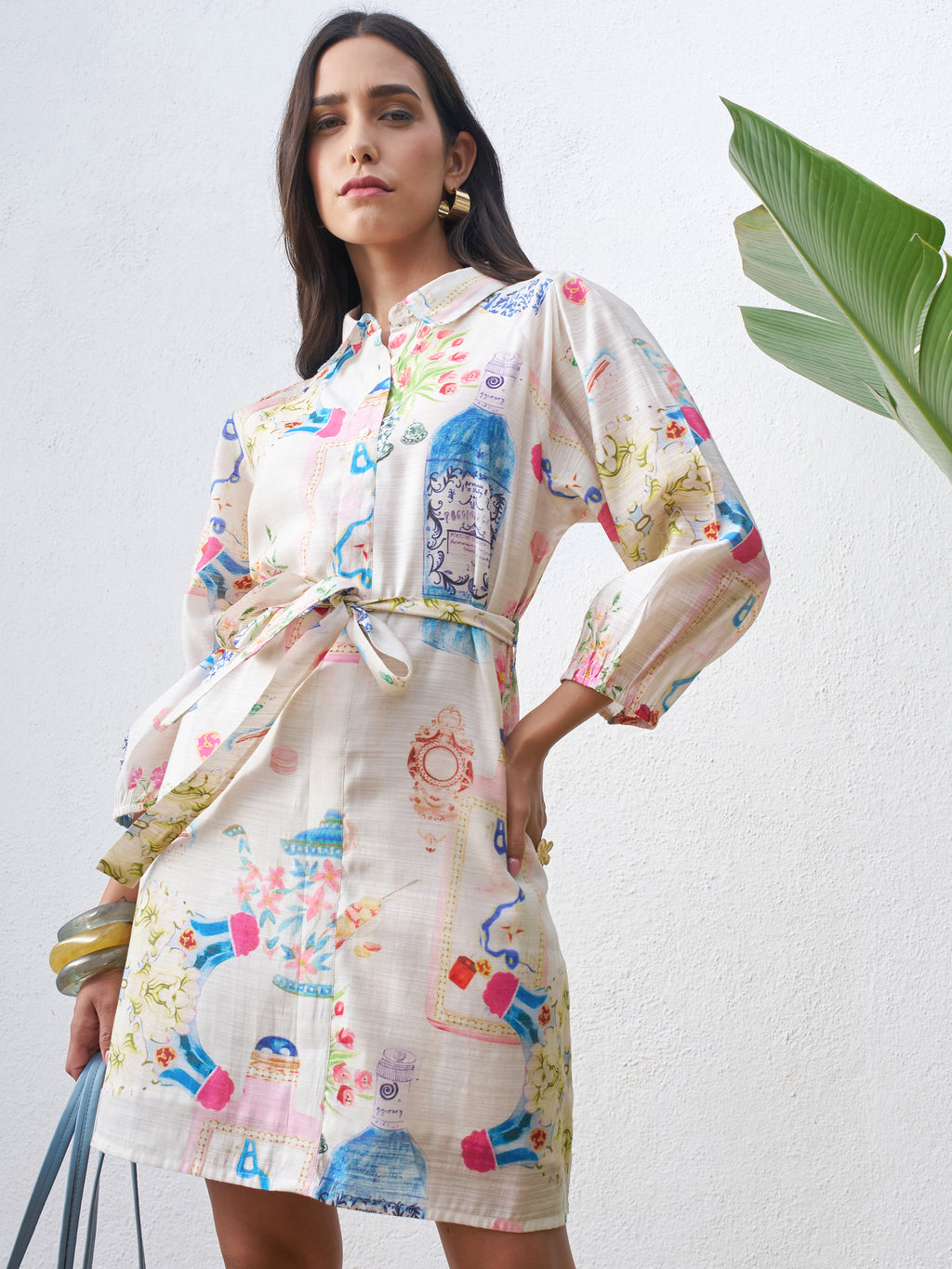 Vara By Vishudh Women Off White Printed Shirt Dress - Off White - Image 1