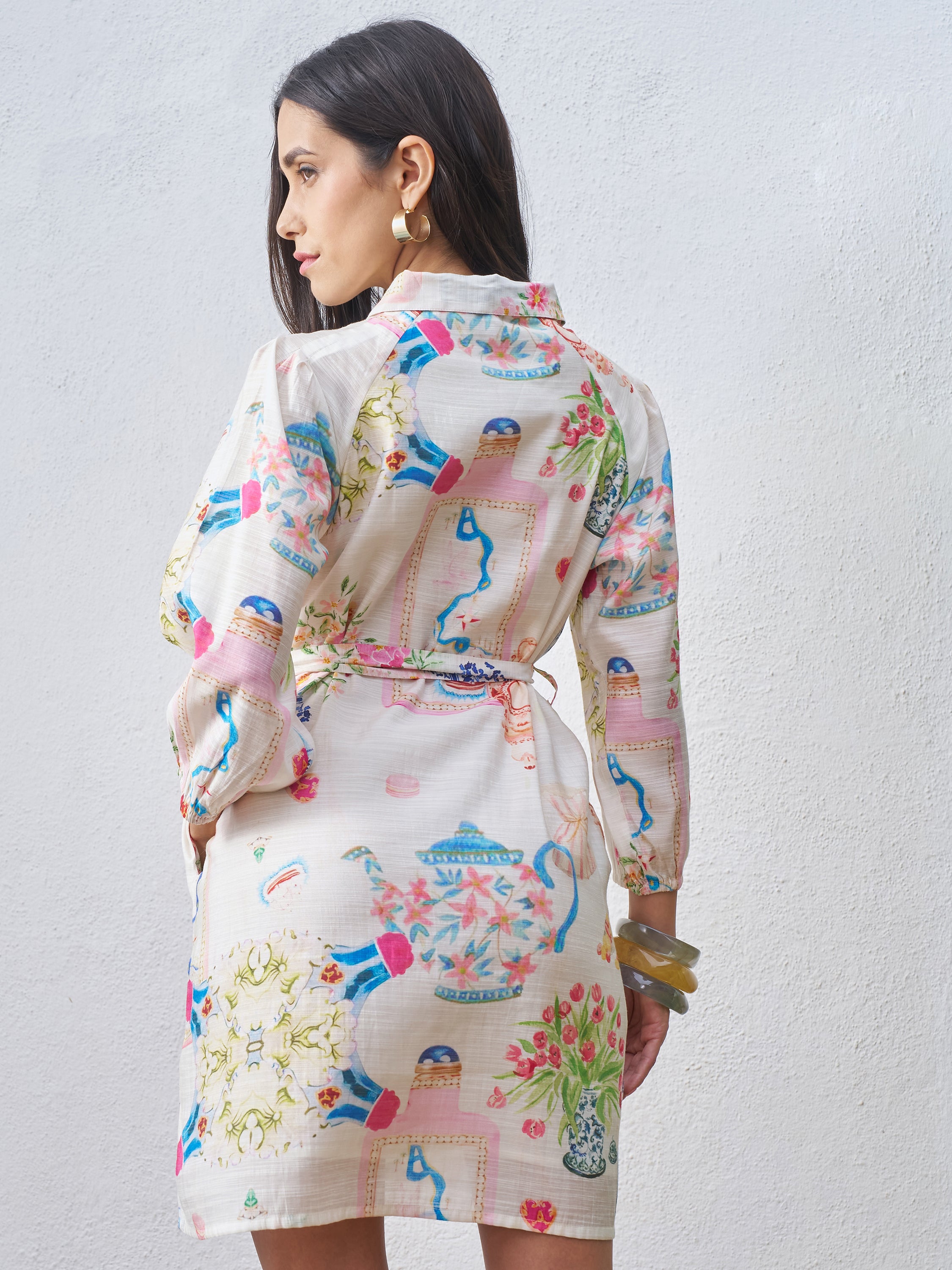 Vara By Vishudh Women Off White Printed Shirt Dress - Off White - Image 3
