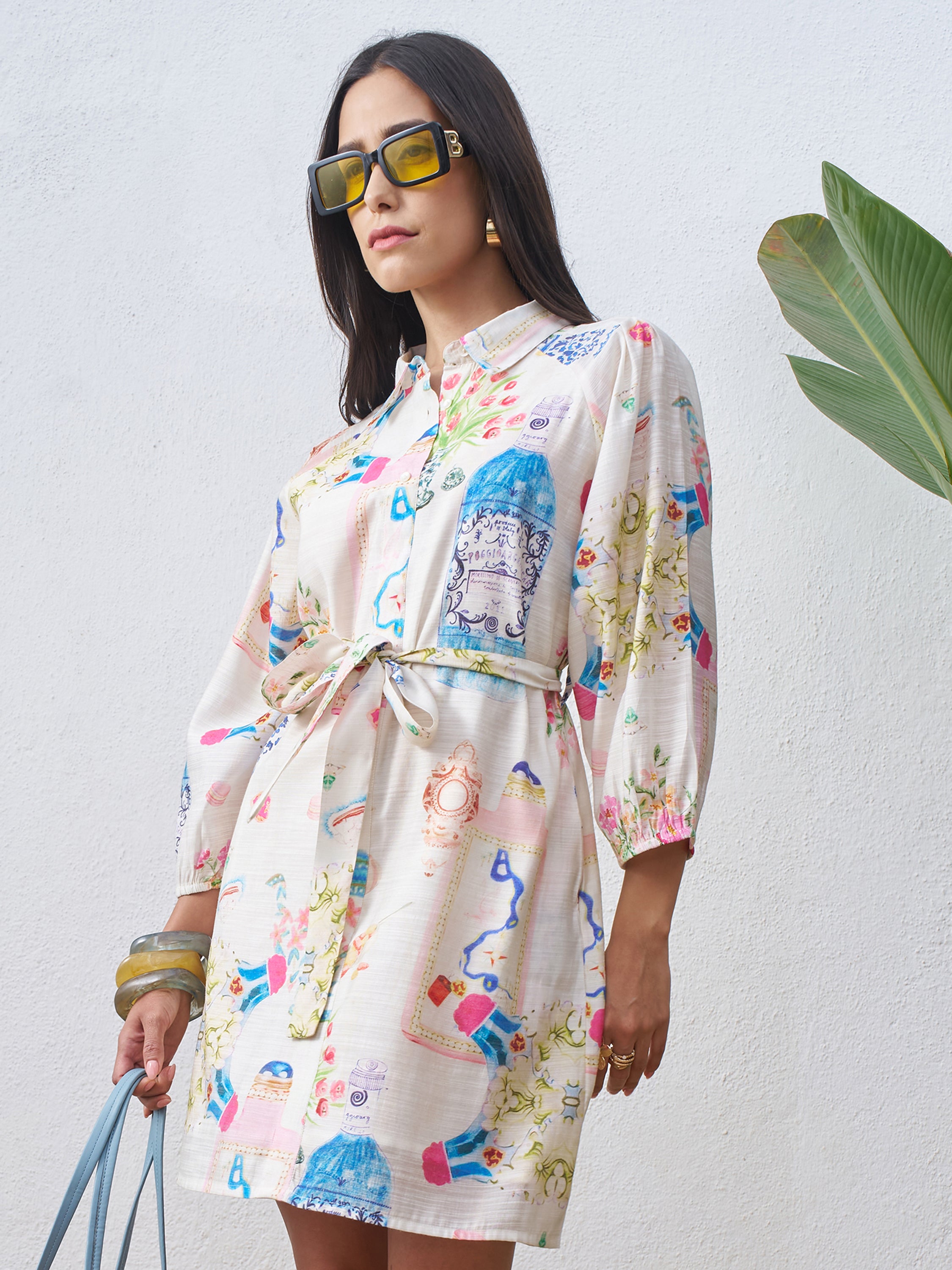 Vara By Vishudh Women Off White Printed Shirt Dress - Off White - Image 4