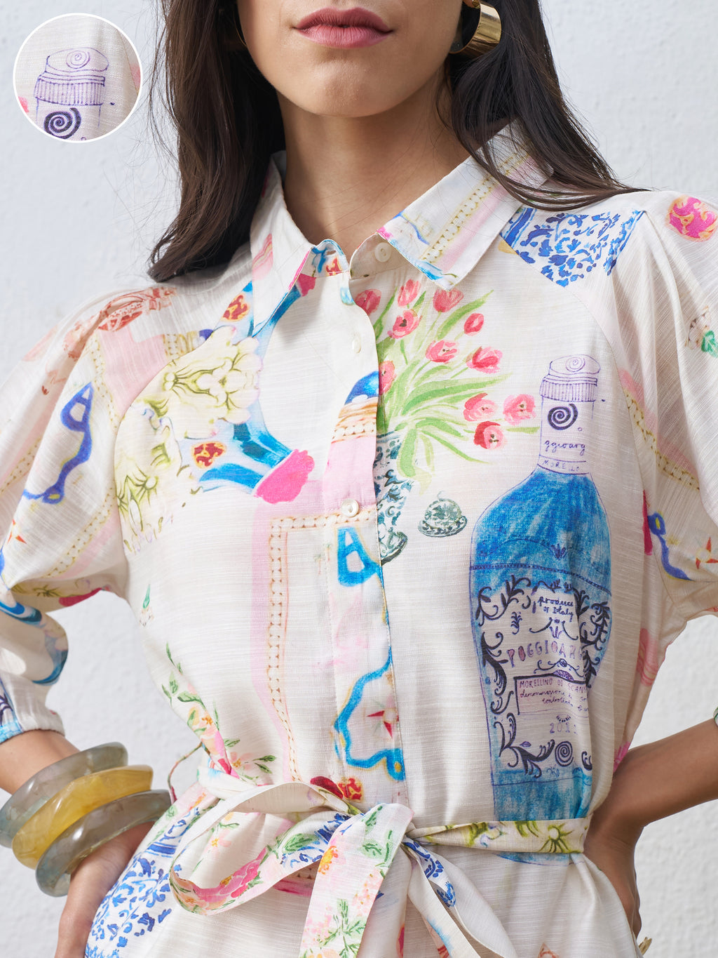 Vara By Vishudh Women Off White Printed Shirt Dress - Off White - Image 5