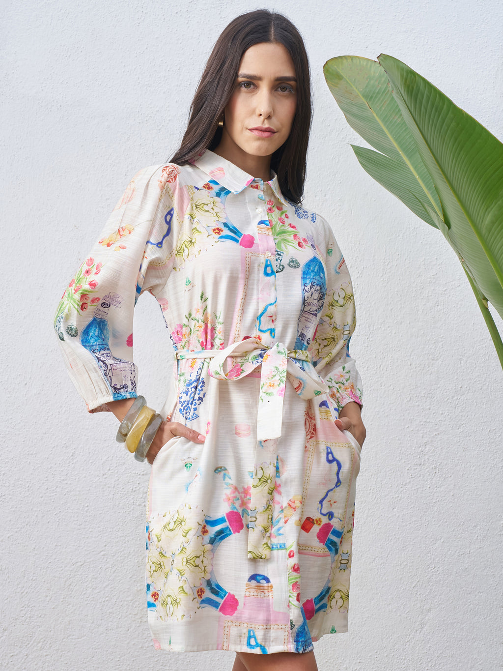Vara By Vishudh Women Off White Printed Shirt Dress - Off White - Image 6