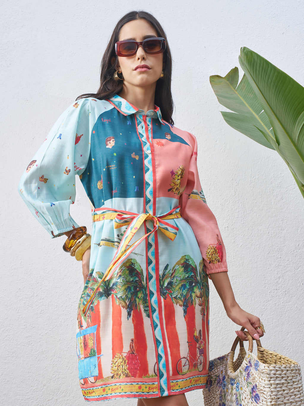 Vara By Vishudh Women Blue Printed Shirt Dress - Blue - Image 1
