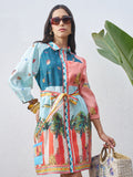 Vara By Vishudh Women Blue Printed Shirt Dress - Blue - Image 1