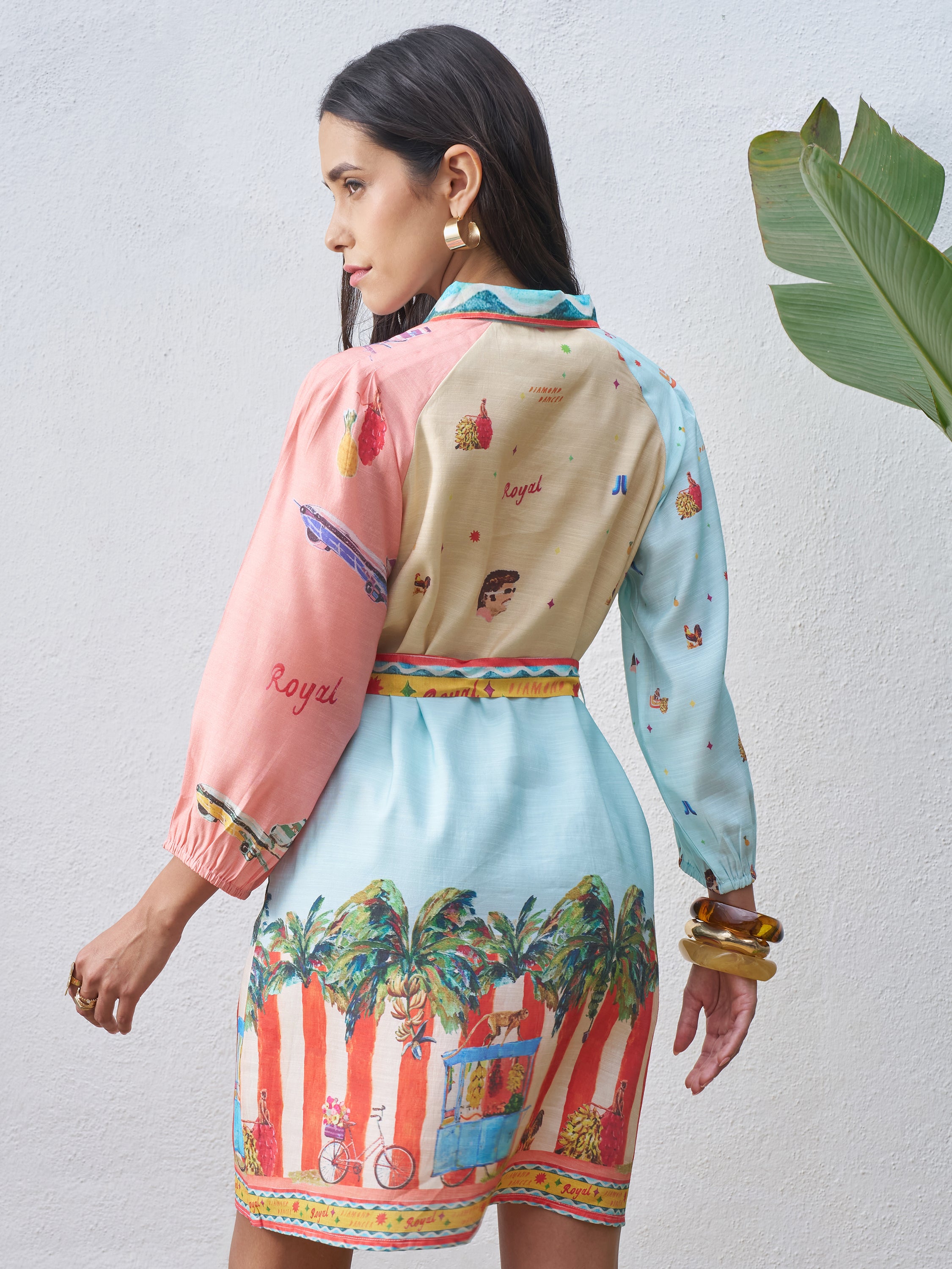 Vara By Vishudh Women Blue Printed Shirt Dress - Blue - Image 3
