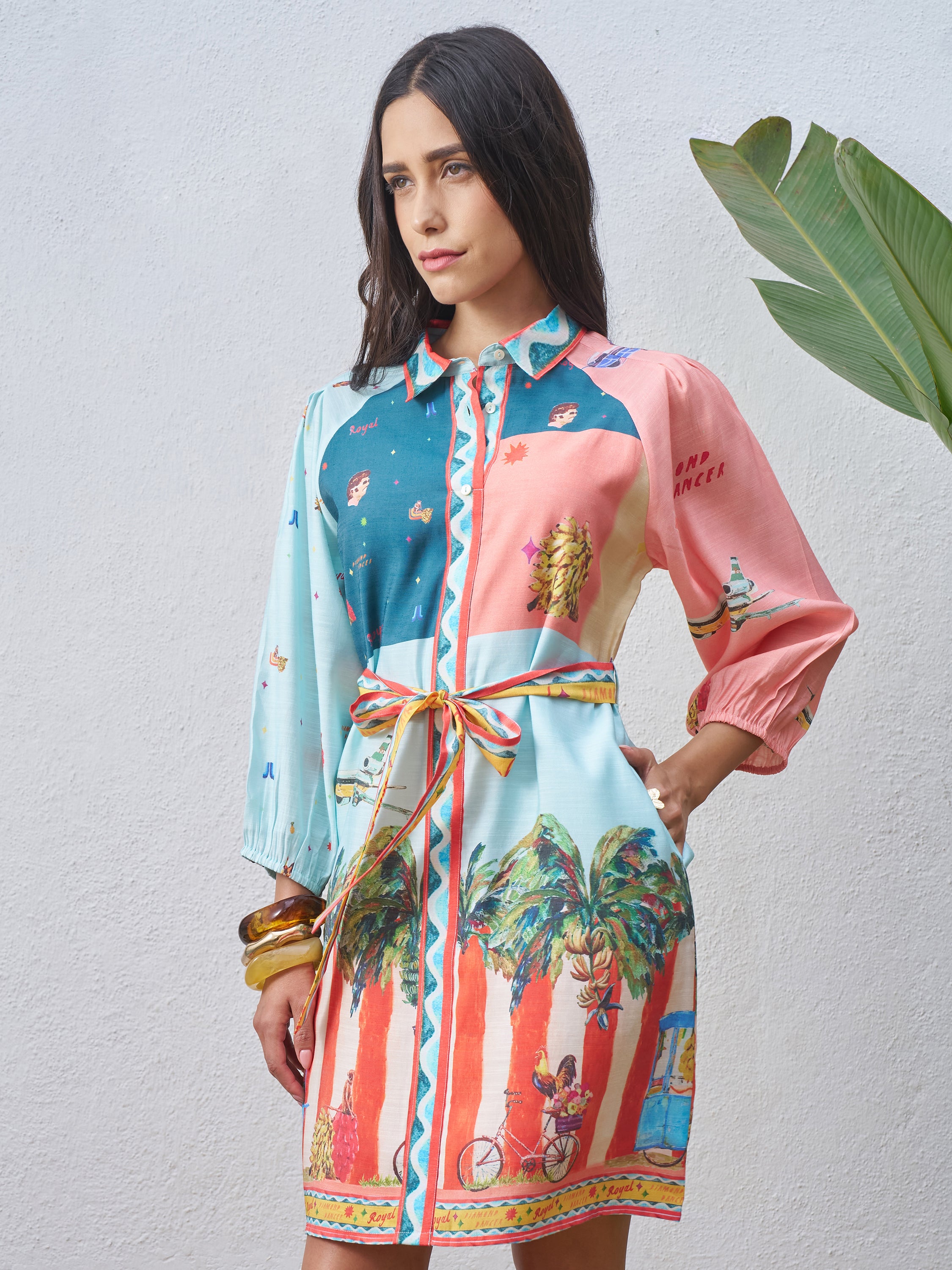 Vara By Vishudh Women Blue Printed Shirt Dress - Blue - Image 4