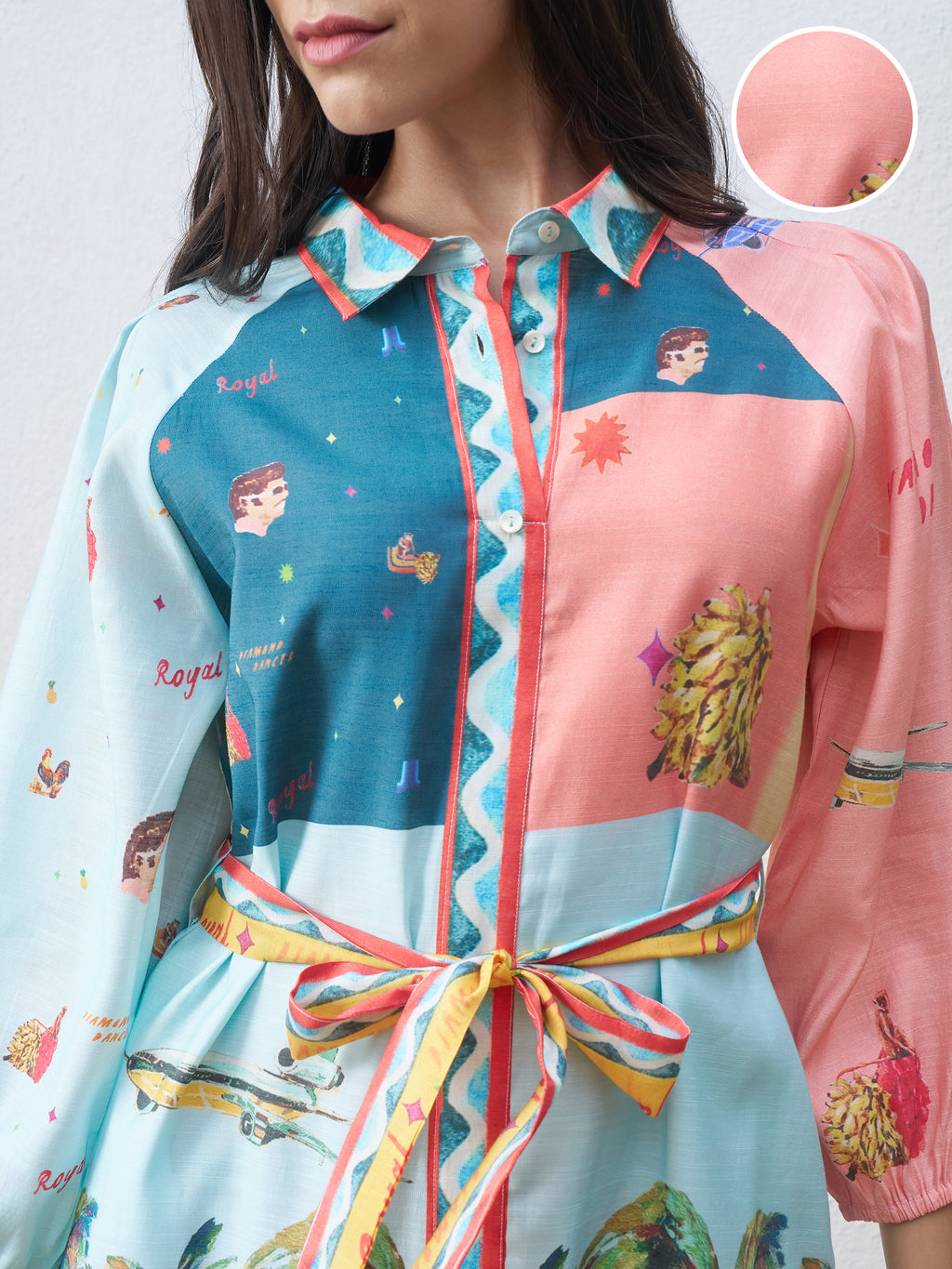 Vara By Vishudh Women Blue Printed Shirt Dress - Blue - Image 5