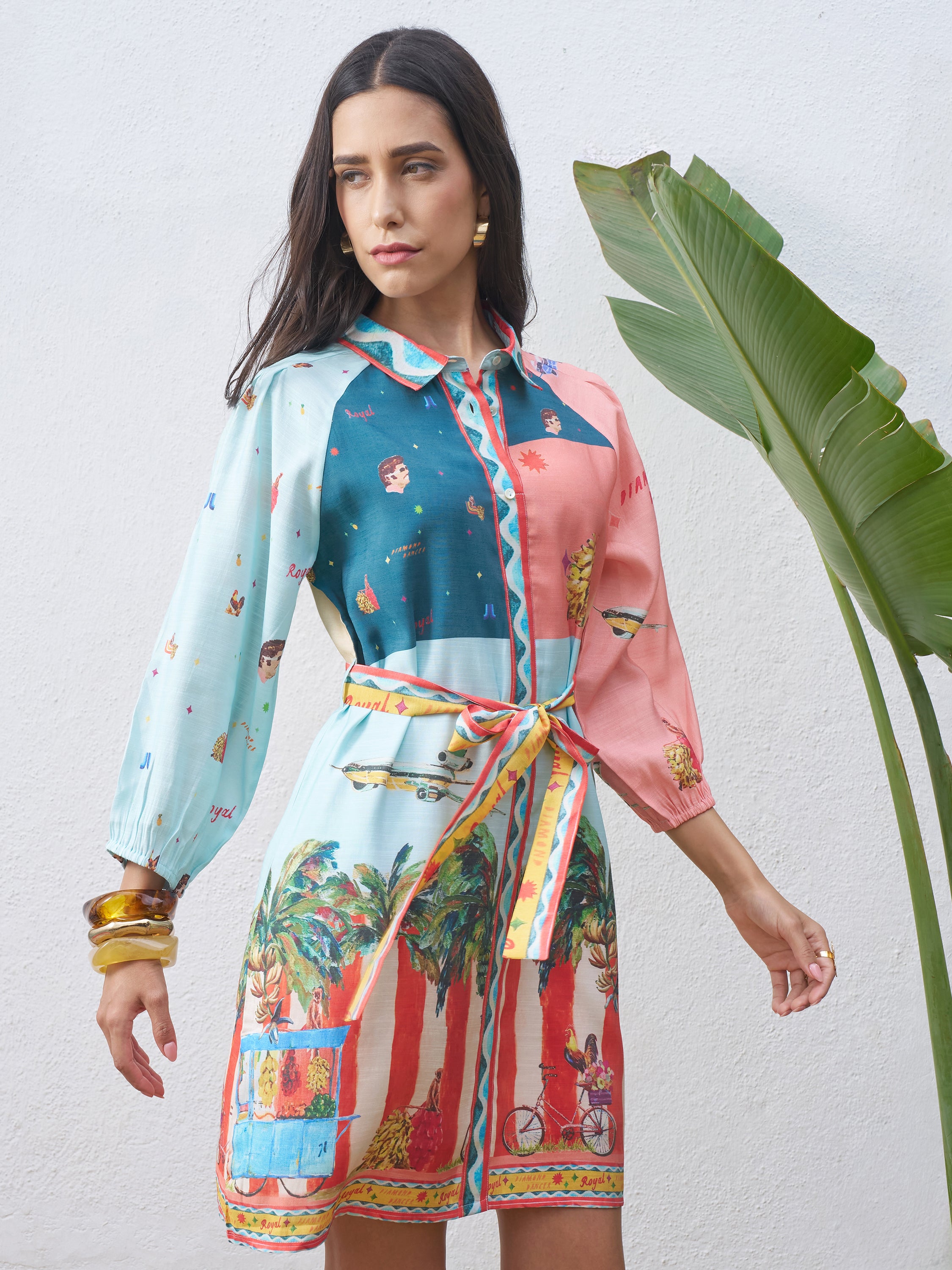 Vara By Vishudh Women Blue Printed Shirt Dress - Blue - Image 6