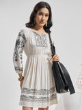 Vara By Vishudh Women Off White Embroidered Fit and Flare Dress - Off White - Image 1