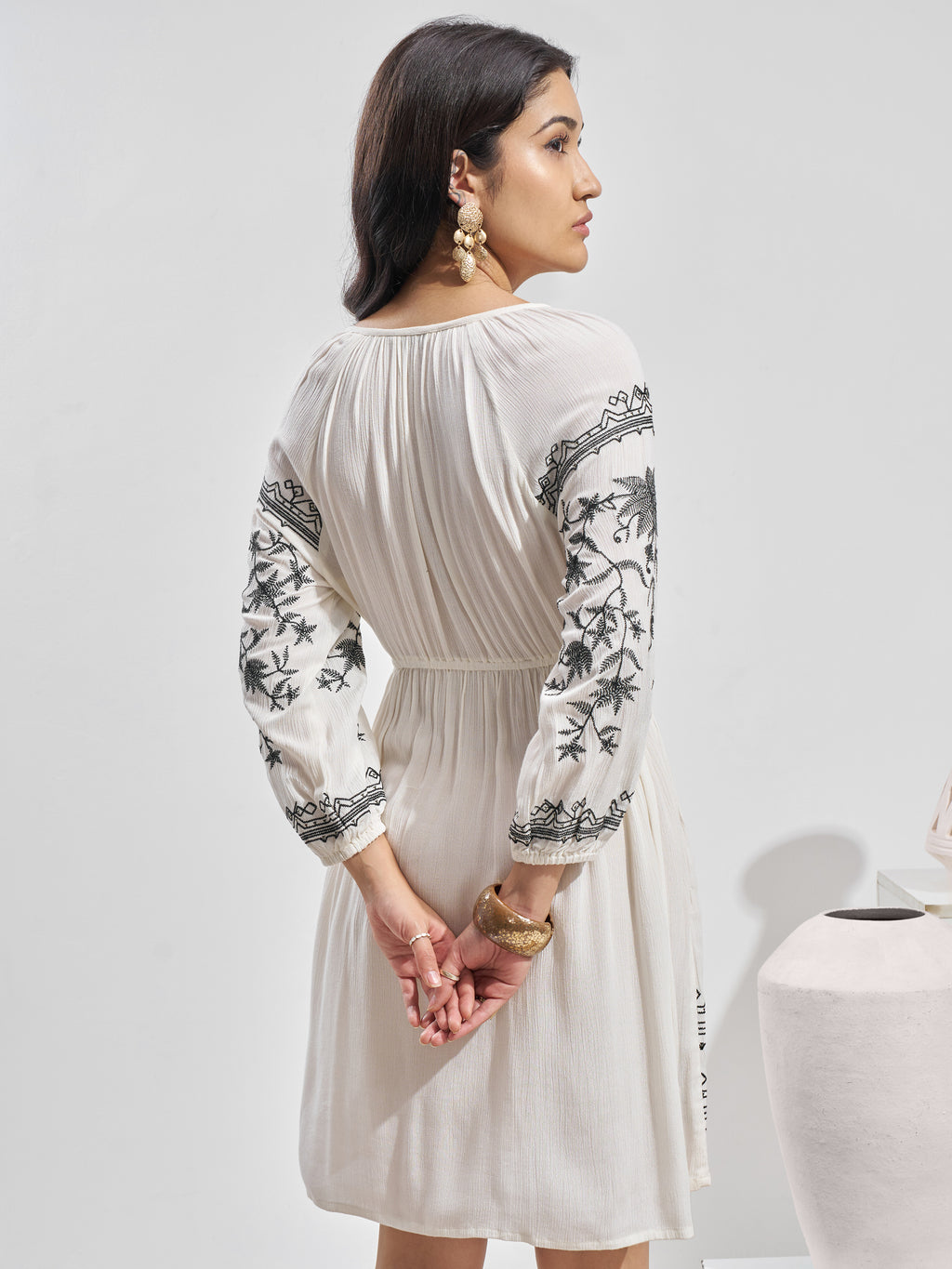 Vara By Vishudh Women Off White Embroidered Fit and Flare Dress - Off White - Image 3