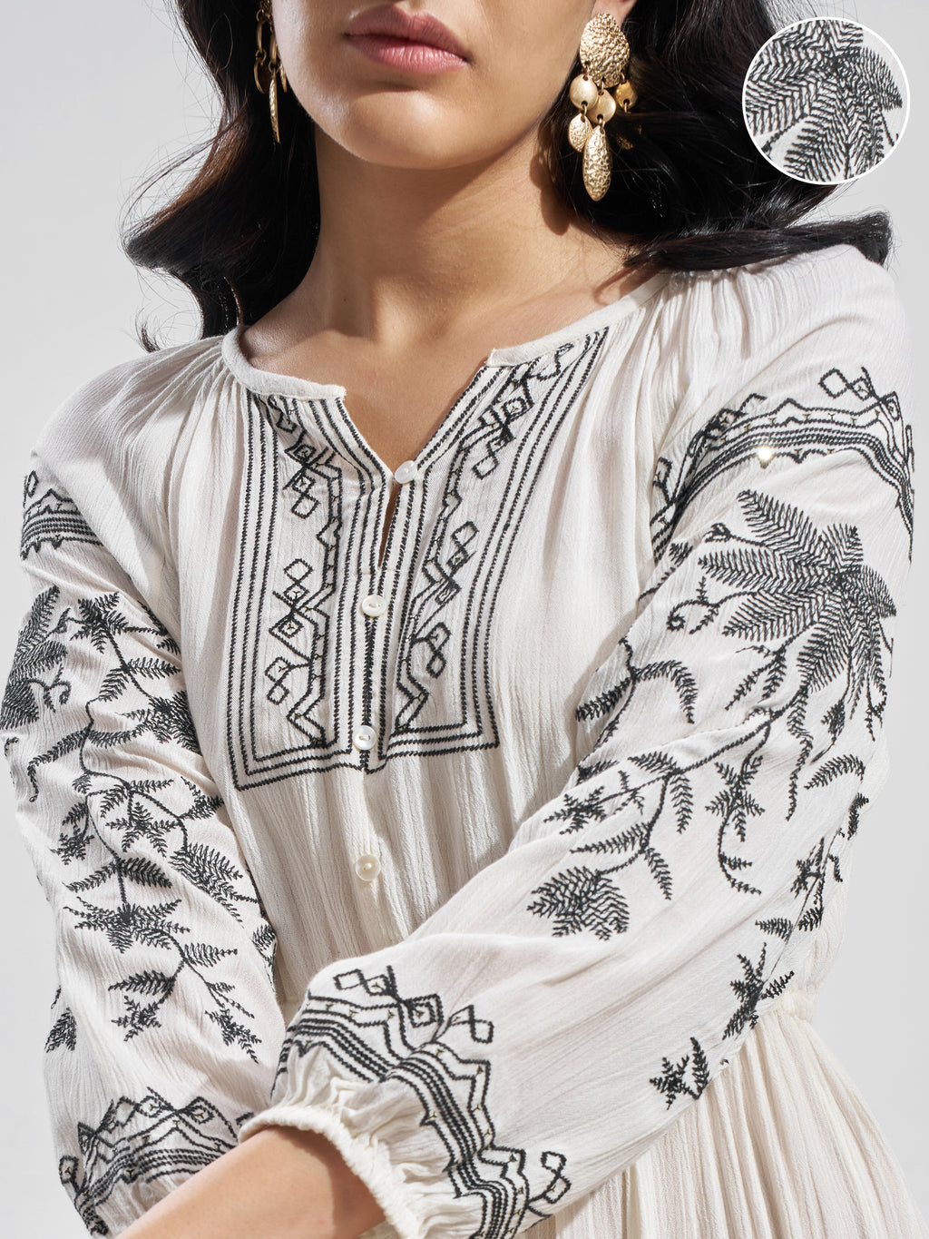 Vara By Vishudh Women Off White Embroidered Fit and Flare Dress - Off White - Image 5
