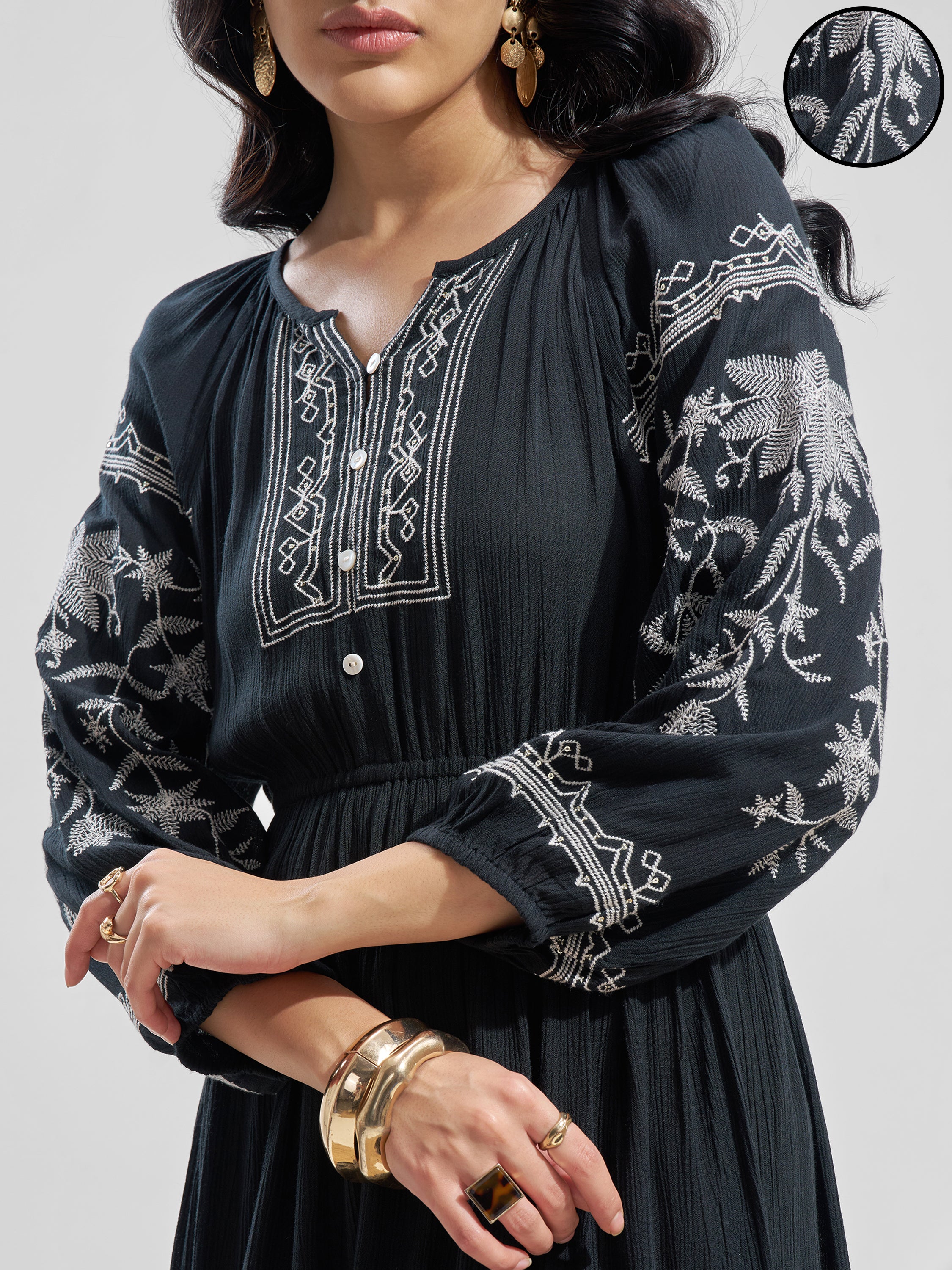 Vara By Vishudh Women Black Embroidered Fit and Flare Dress - Black - Image 5