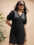 Vara By Vishudh Women Black Embroidered Bodycon Dress - Black - Image 1