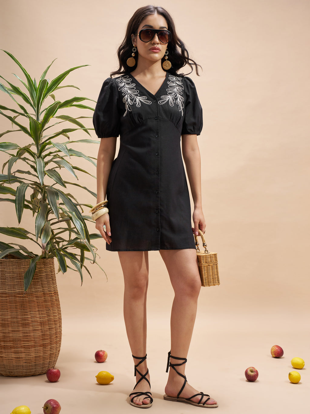 Vara By Vishudh Women Black Embroidered Bodycon Dress - Black - Image 2