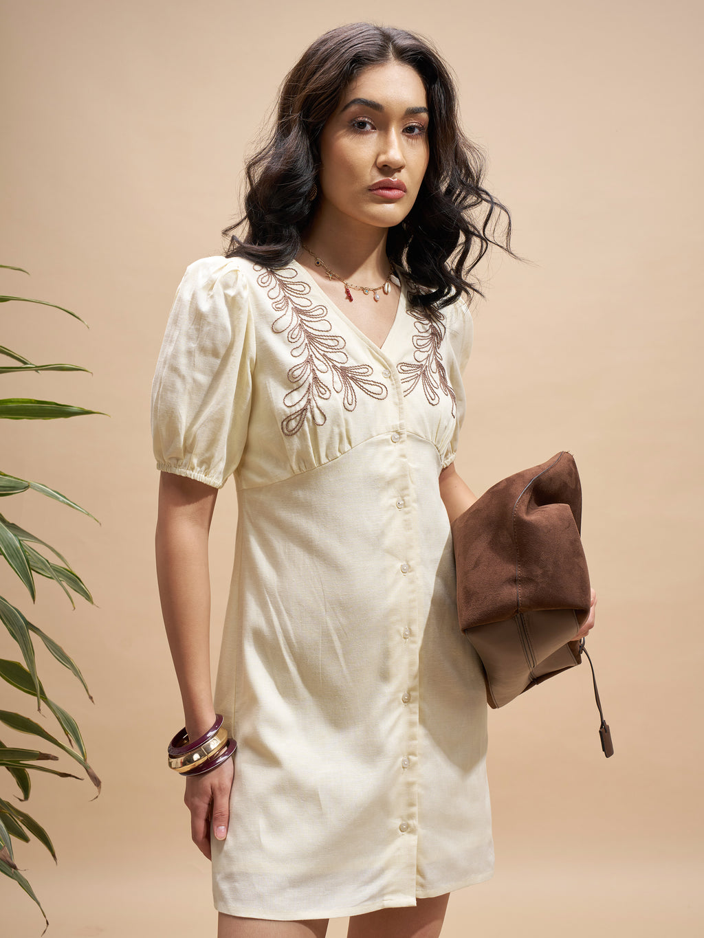 Vara By Vishudh Women Cream Embroidered Bodycon Dress - Cream - Image 6