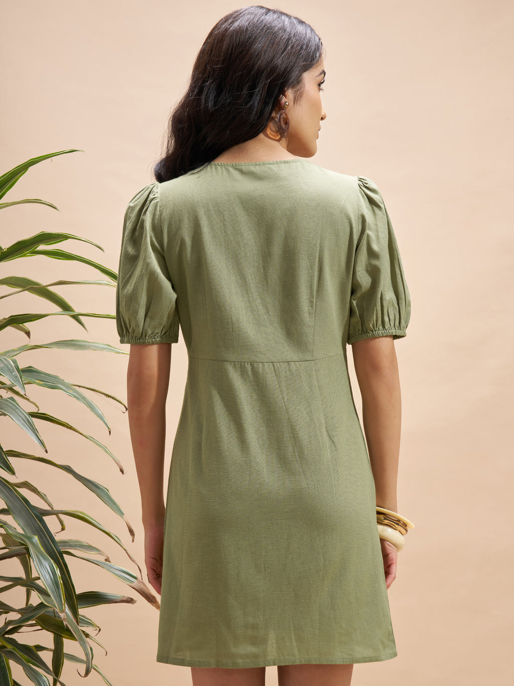 Vara By Vishudh Women Olive Embroidered Bodycon Dress - Olive - Image 3
